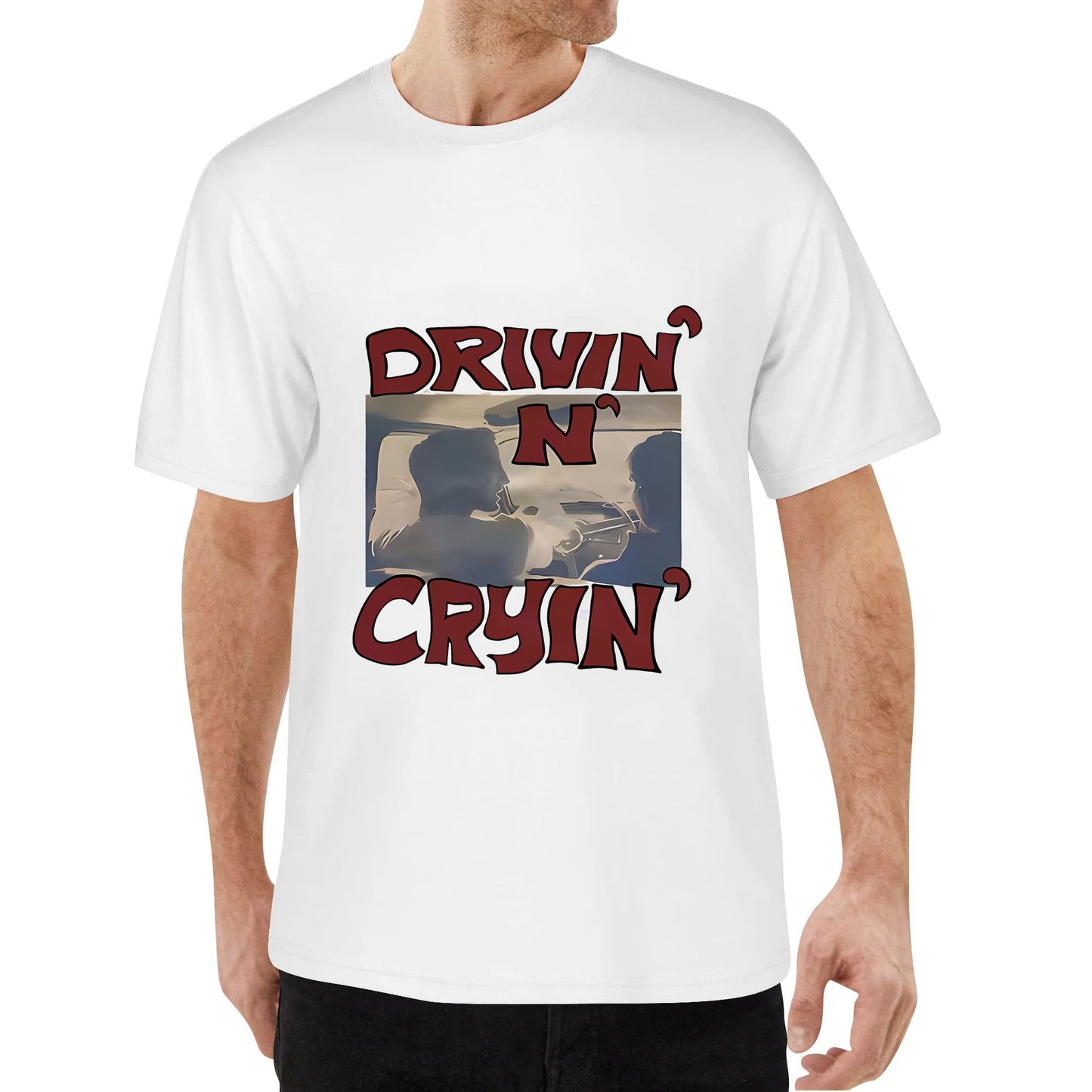 JJSTORE Korea Style T-shirt Oversize DRIVIN CRYIN  Kaos Wanita Hitam  Kaos pria dan wanita Crew-neck fashion unisex T-shirt Menswear Top