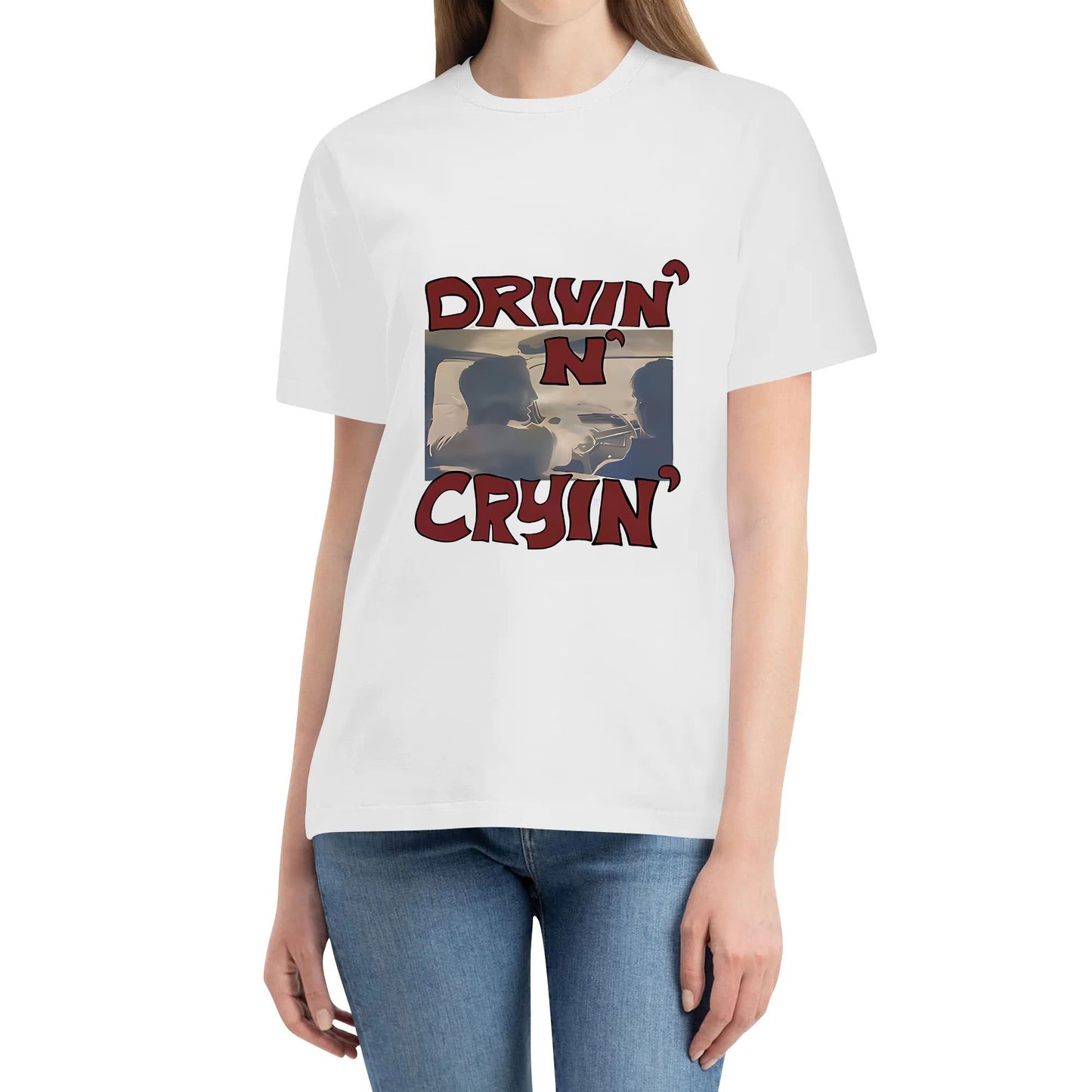 JJSTORE Korea Style T-shirt Oversize DRIVIN CRYIN  Kaos Wanita Hitam  Kaos pria dan wanita Crew-neck fashion unisex T-shirt Menswear Top