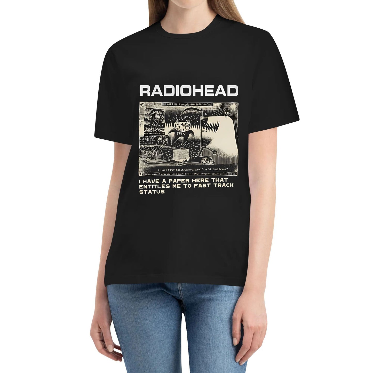 Radiohead T Shirt Men Fashion Summer Cotton T-shirts Hip Hop Tops Arctic Monkeys Tees Women Tops Rock Camisetas Hombre Cool Rock Band T-Shirt Menswear Lingerie Human Streetwear Casual Tropical