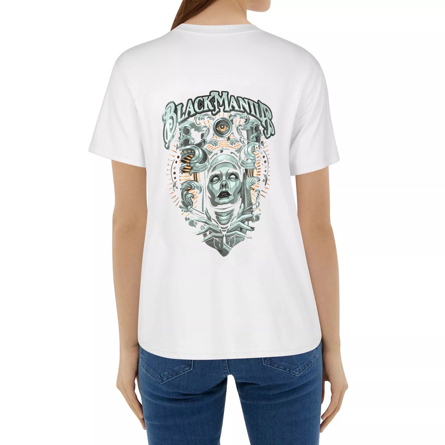 QOP QUEEN OF PAIN BLACK MANILA Cotton Crew Neck Loose T-Shirt