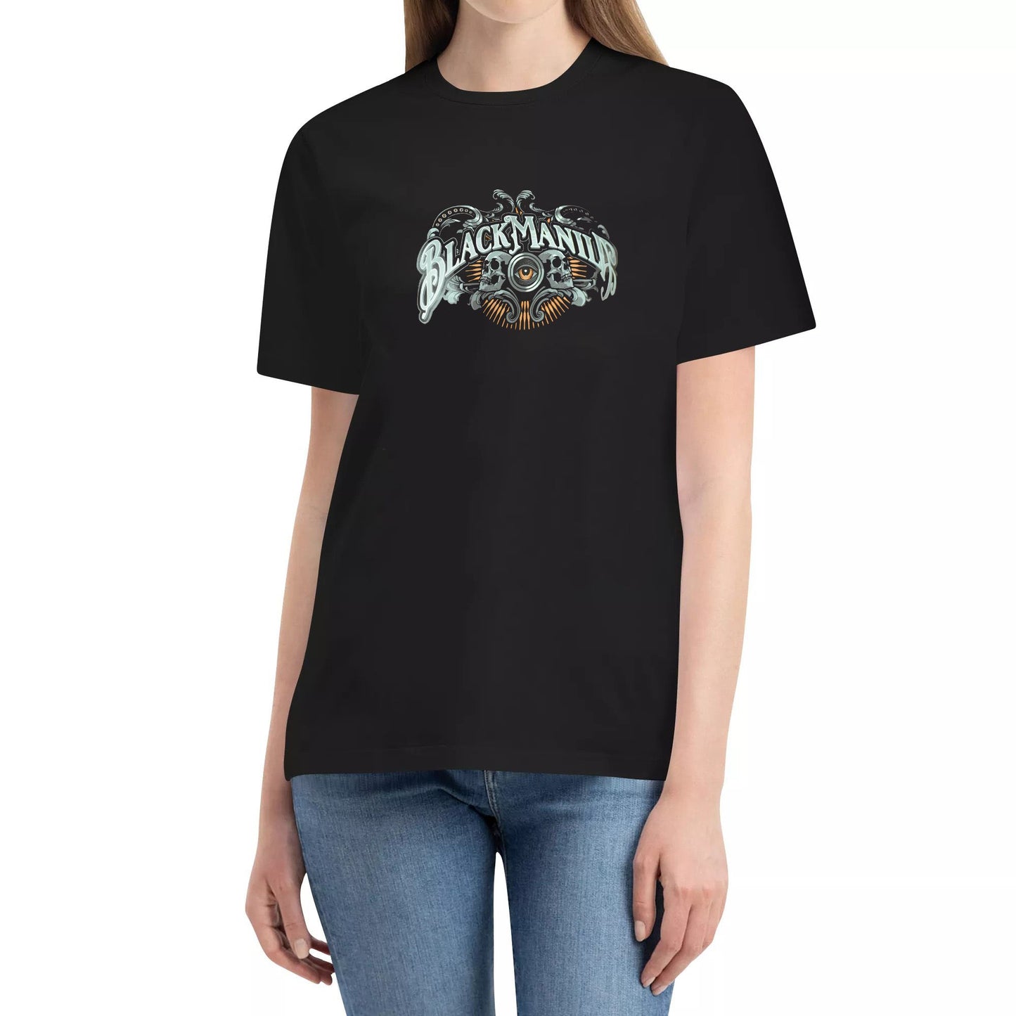 QOP QUEEN OF PAIN BLACK MANILA Cotton Crew Neck Loose T-Shirt