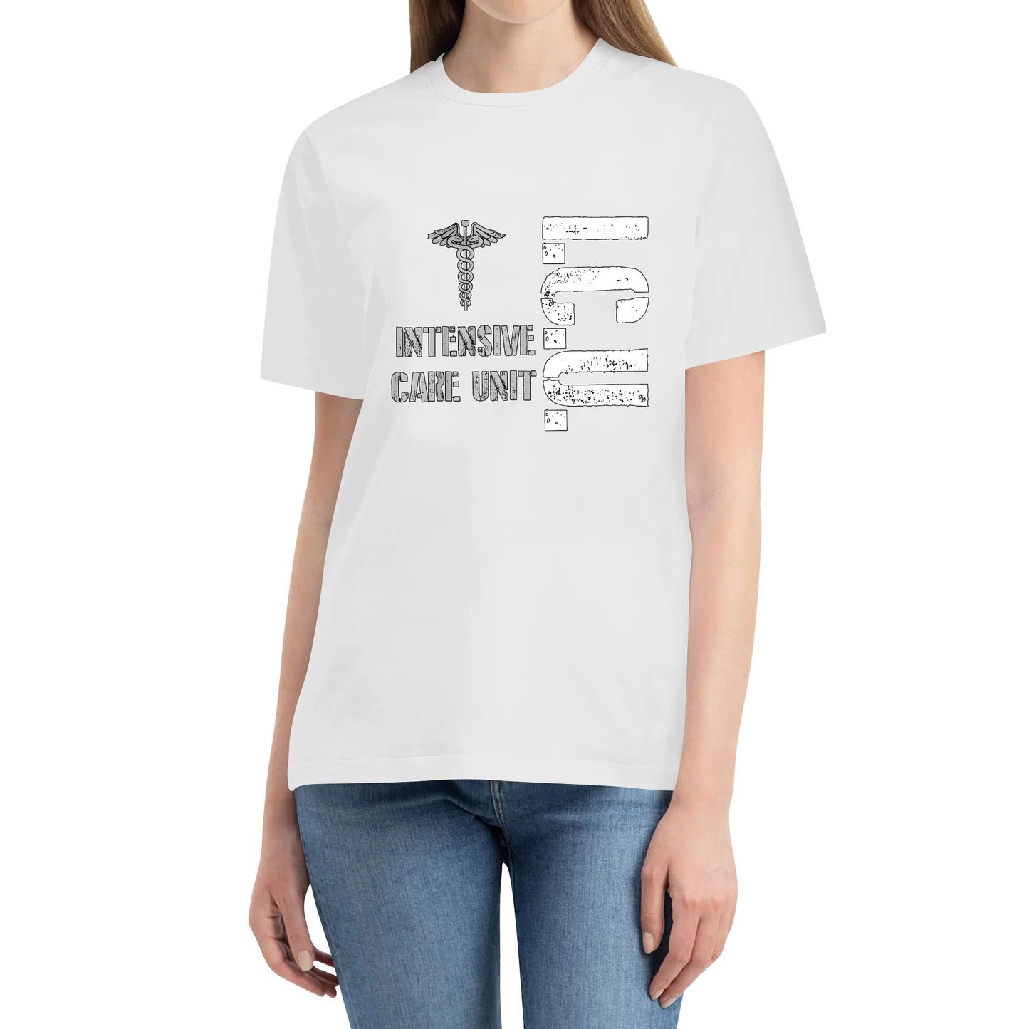 ICU Registered Nurse Intensive Care Unit RN Staff T-Shirt Cotton Tshirt Short Sleeve Graphic Crew Neck Top Tee Shirt for Man Woman Unisex Adult Summer Ladies