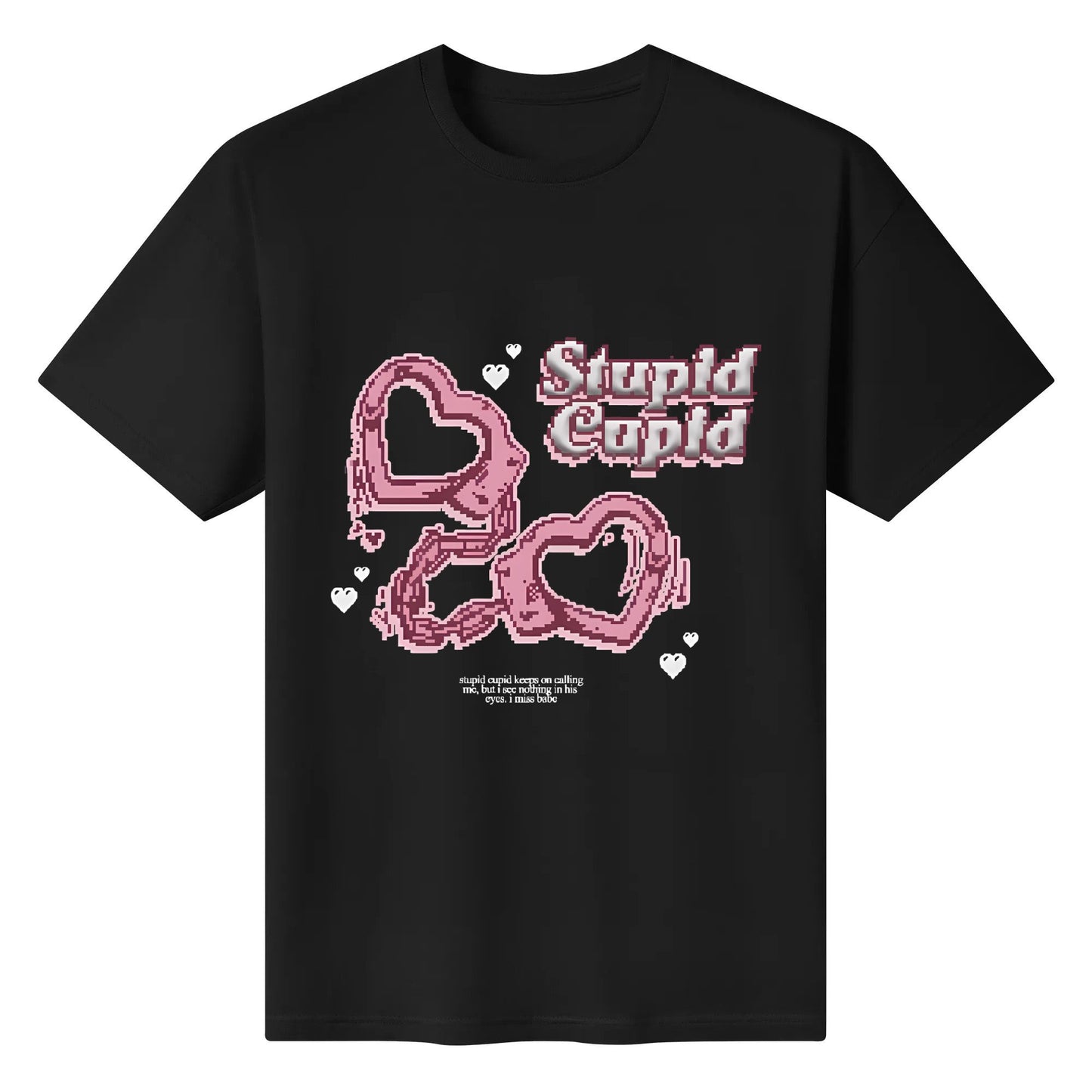 T-Shirt  Boxy Fit  Stupid Cupid  Black  Paradigm Capital Crew-neck fashion unisex T-shirt Menswear Top Kaos Baju