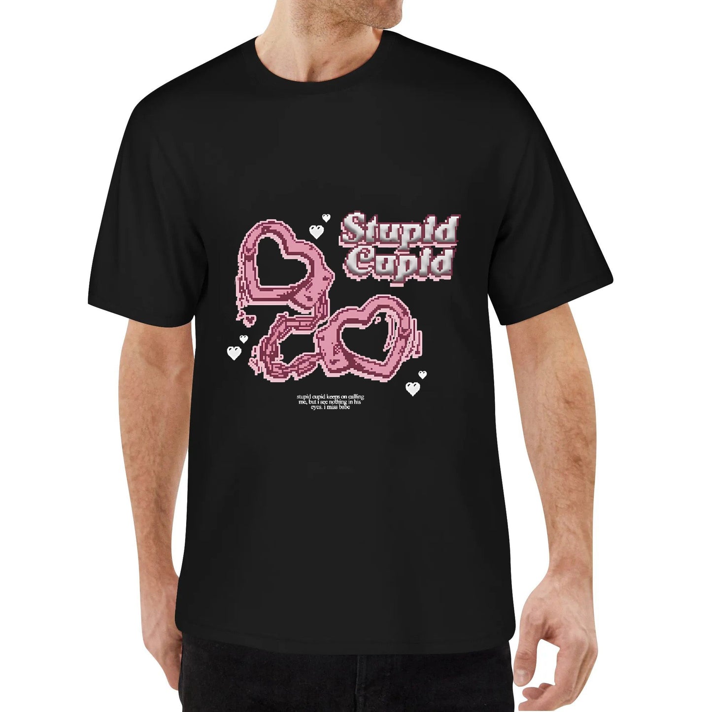 T-Shirt  Boxy Fit  Stupid Cupid  Black  Paradigm Capital Crew-neck fashion unisex T-shirt Menswear Top Kaos Baju