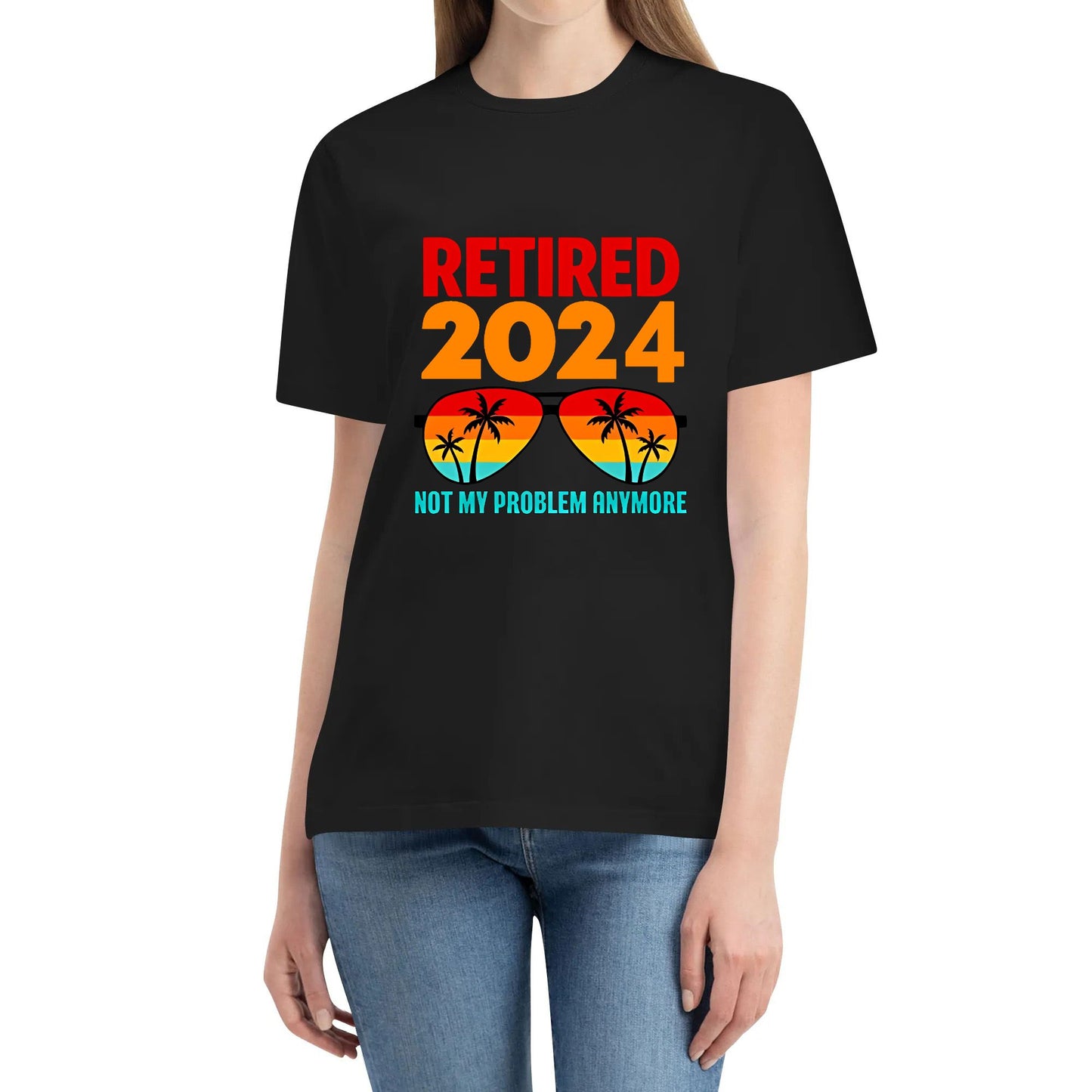 Retired 2023 Not My Problem Anymore Funny Vintage Retirement Sunglass Beach T shirt Cotton Original Design Tshirt for Men Women Black White Blue Red Tops Tee Commemorative Clothing Customize Gifts