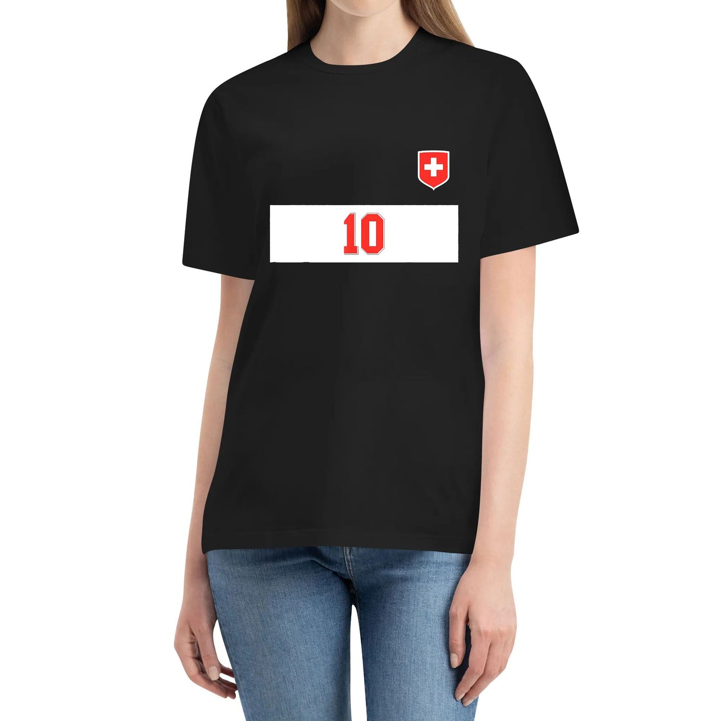 Switzerland Soccer T-Shirt Suisse Football Red Retro Jersey, Men and Women Cotton T-shirt Short Sleeve Printed Round Neck Unisex Adults Top Tees Shirts Ladies Summer