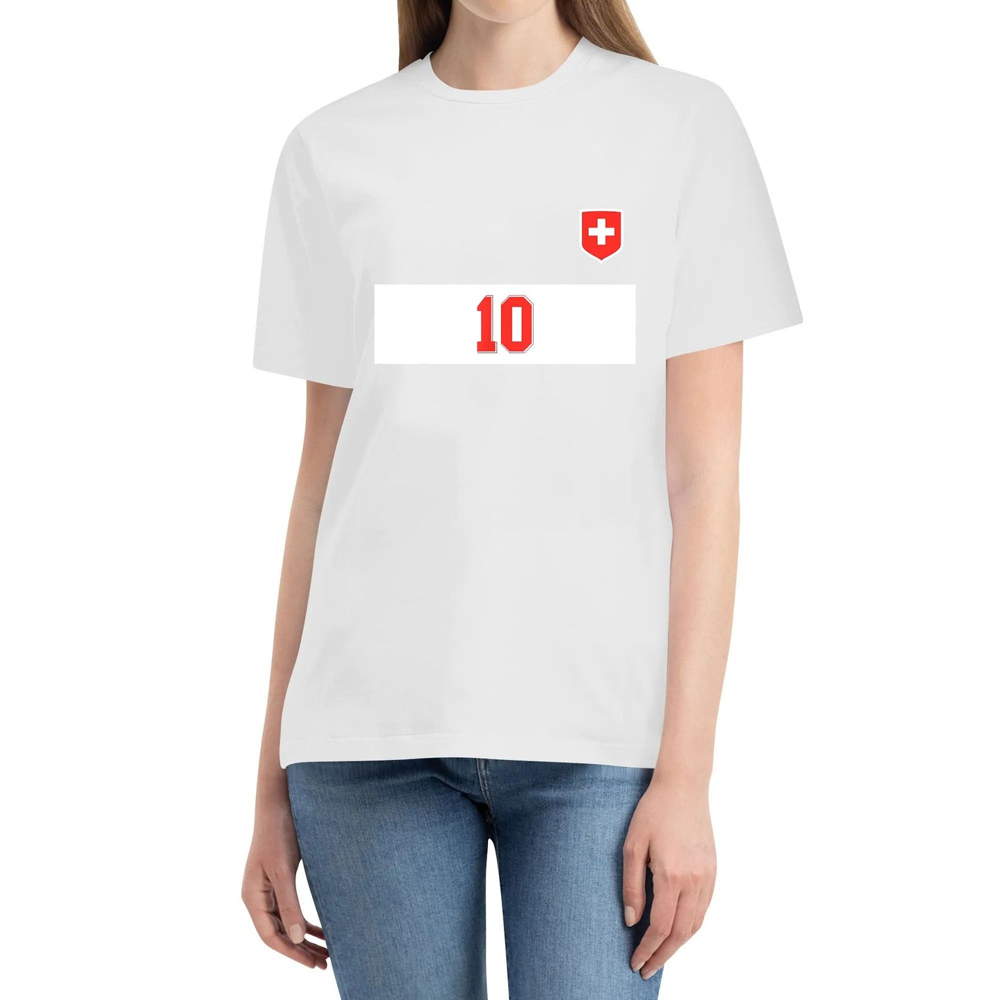Switzerland Soccer T-Shirt Suisse Football Red Retro Jersey, Men and Women Cotton T-shirt Short Sleeve Printed Round Neck Unisex Adults Top Tees Shirts Ladies Summer