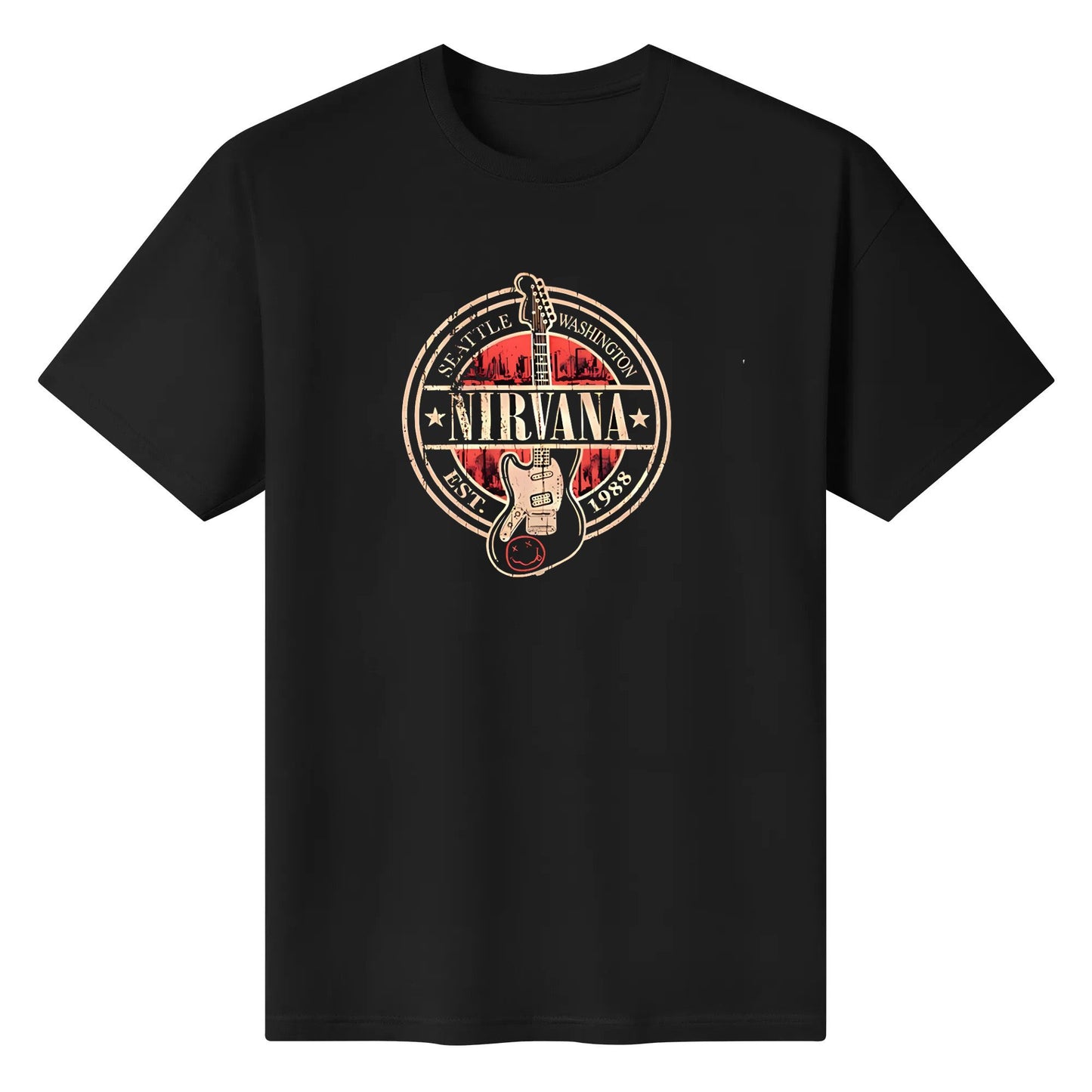Nirvana T-shirt rock band short sleeve crew neck loose guitar print T-shirt hipster guy Crew-neck fashion unisex T-shirt Menswear Top