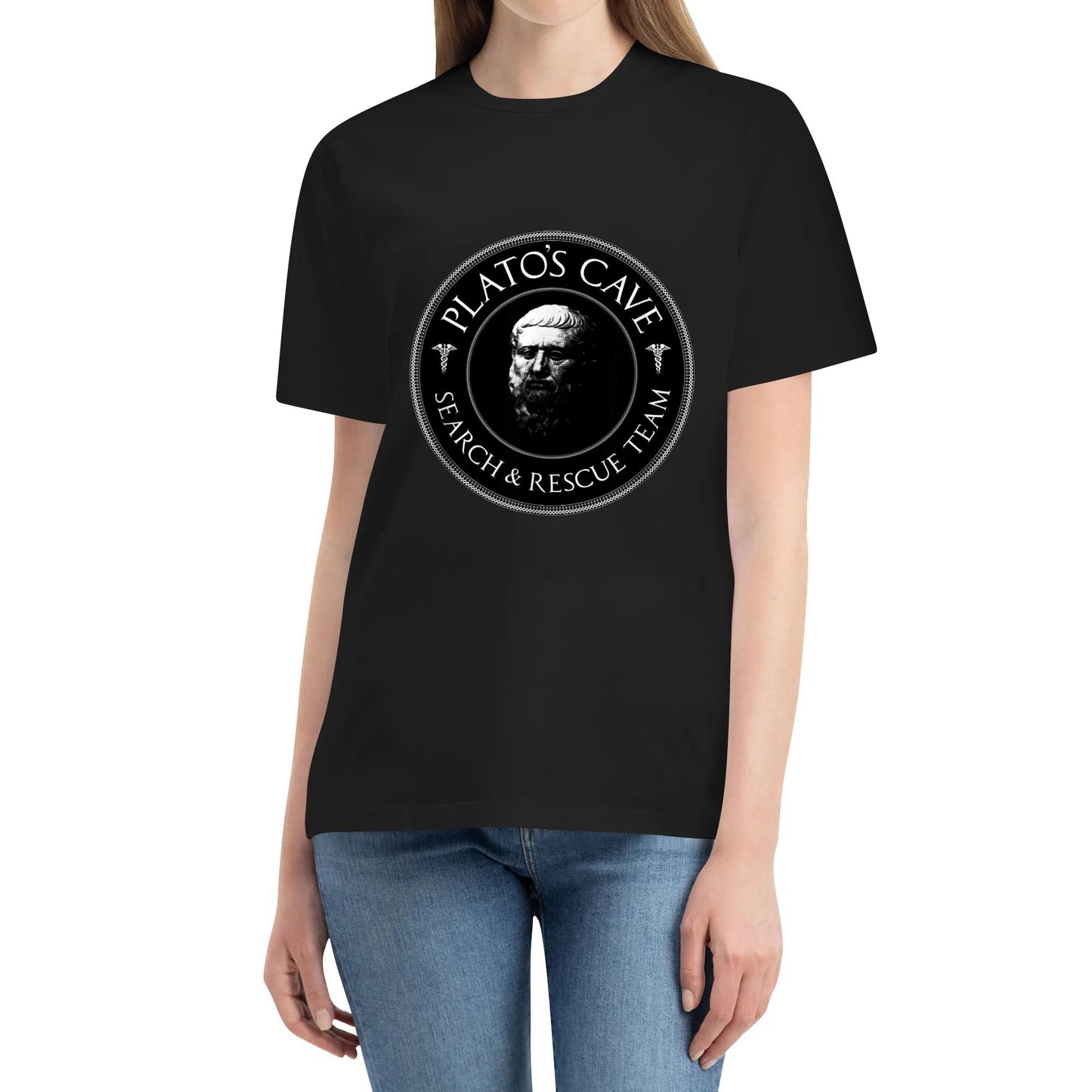 Plato's Cave - Search & Rescue team - Philosophy Cotton T shirt Short Sleeve Graphic Crew Neck Top Tees Shirt for Men Woman Unisex Adult Summer Ladies