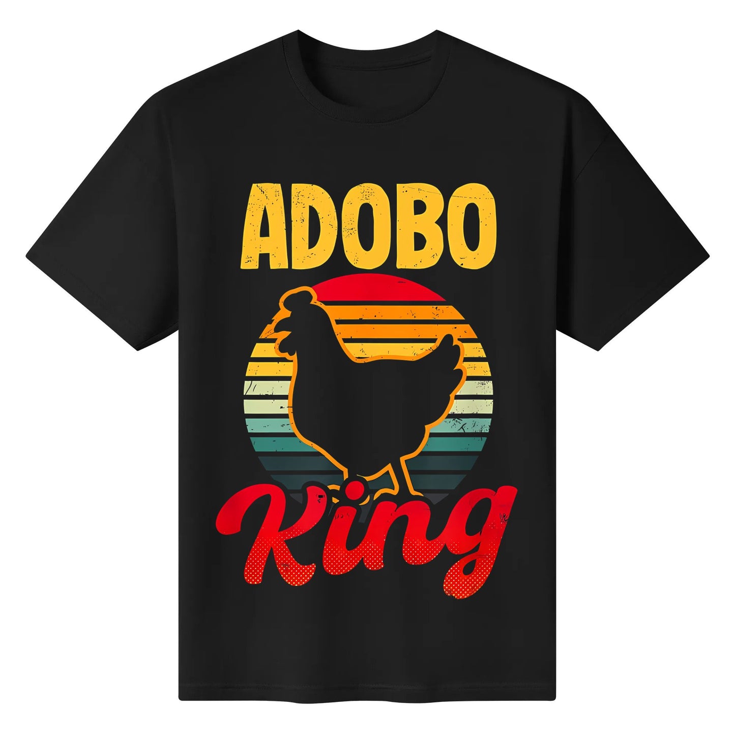 Vintage adobo King design Philippines American cotton tshirt short sleeve printed crew neck top tees shirt for men women unisex adult summer ladies  Casual Round Neck High Quality Cotton Fashion Unisex Tshirt