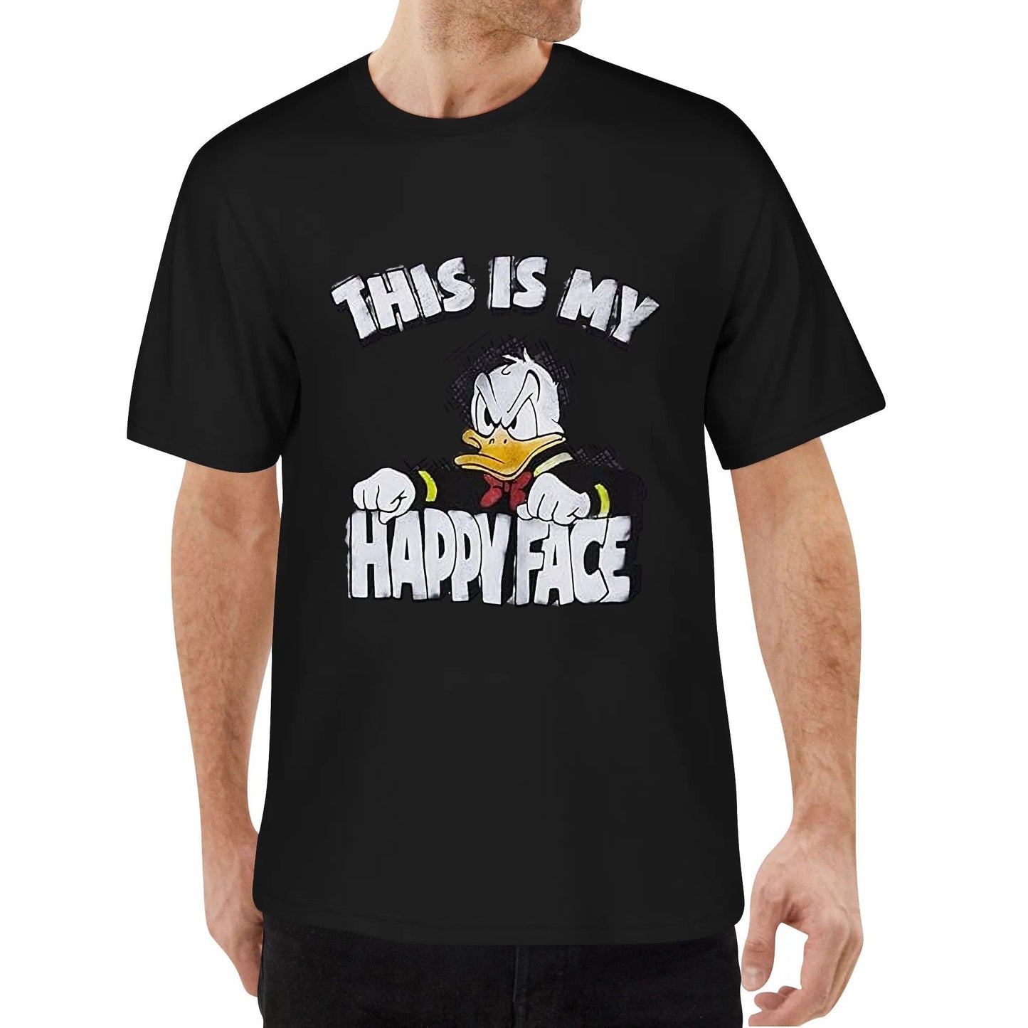 Donald Duck Angry Grumpy This Is My Happy Face T-shirt Cotton Original Design Tshirt for Men Women Black White Blue Red Commemorative Tops Tee Clothing Customize Gifts