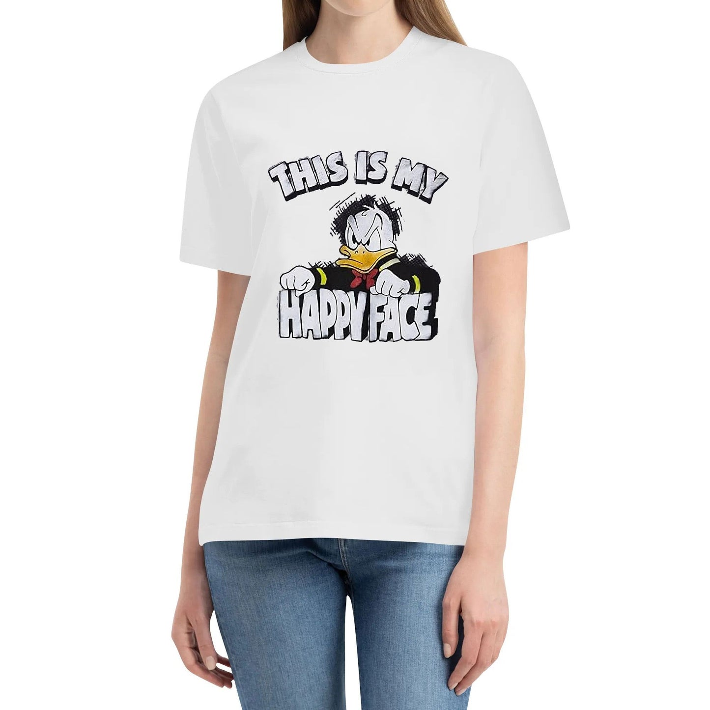 Donald Duck Angry Grumpy This Is My Happy Face T-shirt Cotton Original Design Tshirt for Men Women Black White Blue Red Commemorative Tops Tee Clothing Customize Gifts
