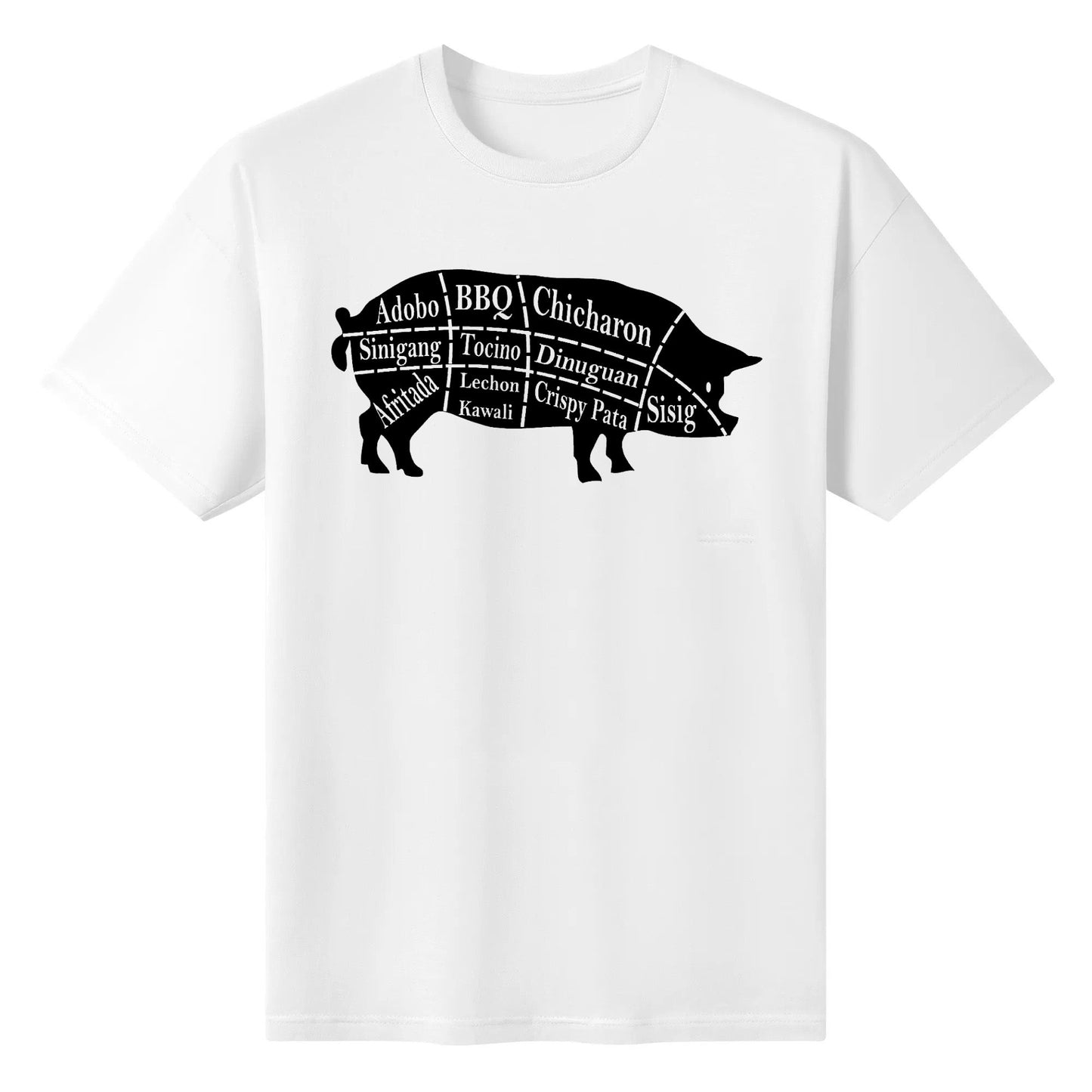 Pig Parts Filipino Food BBQ Pinoy Adobo Funny Pork Cotton T shirt Short Sleeve Printed Round Neck Top Tee Shirts for Men Women Unisex Adult Summer Ladies