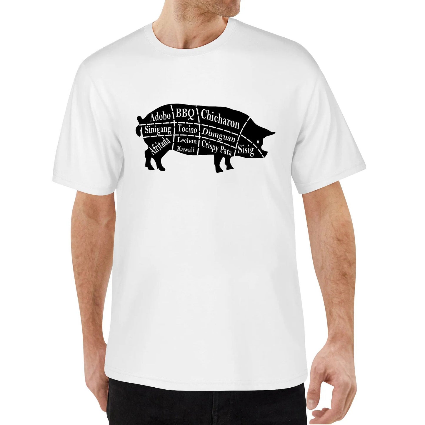 Pig Parts Filipino Food BBQ Pinoy Adobo Funny Pork Cotton T shirt Short Sleeve Printed Round Neck Top Tee Shirts for Men Women Unisex Adult Summer Ladies