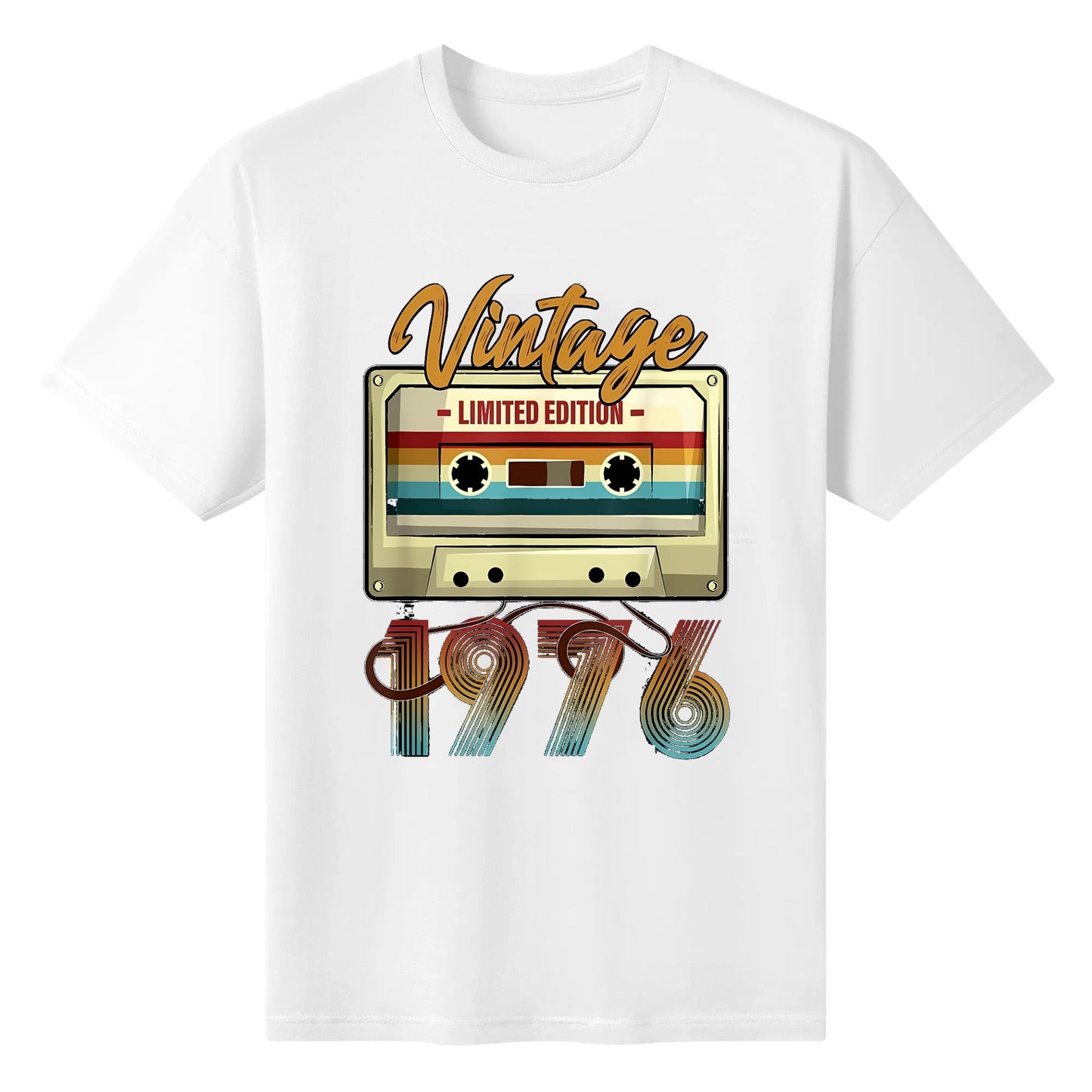 Vintage 1976 46th birthday cassette tape for men women B-day Cotton T-shirt Short Sleeve Graphic Round Neck Top Tee Shirts for Men Women Unisex Adult Summer Ladies Crew-neck fashion unisex T-shirt Menswear Top Original Lingerie