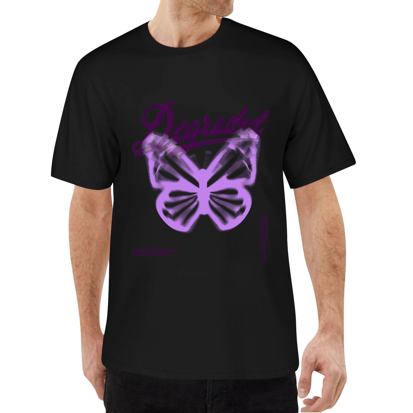 Degraded Basic Color T-Shirt "Spray Painted Butterfly" Cotton Printed Fashion Classic OVER SIZE