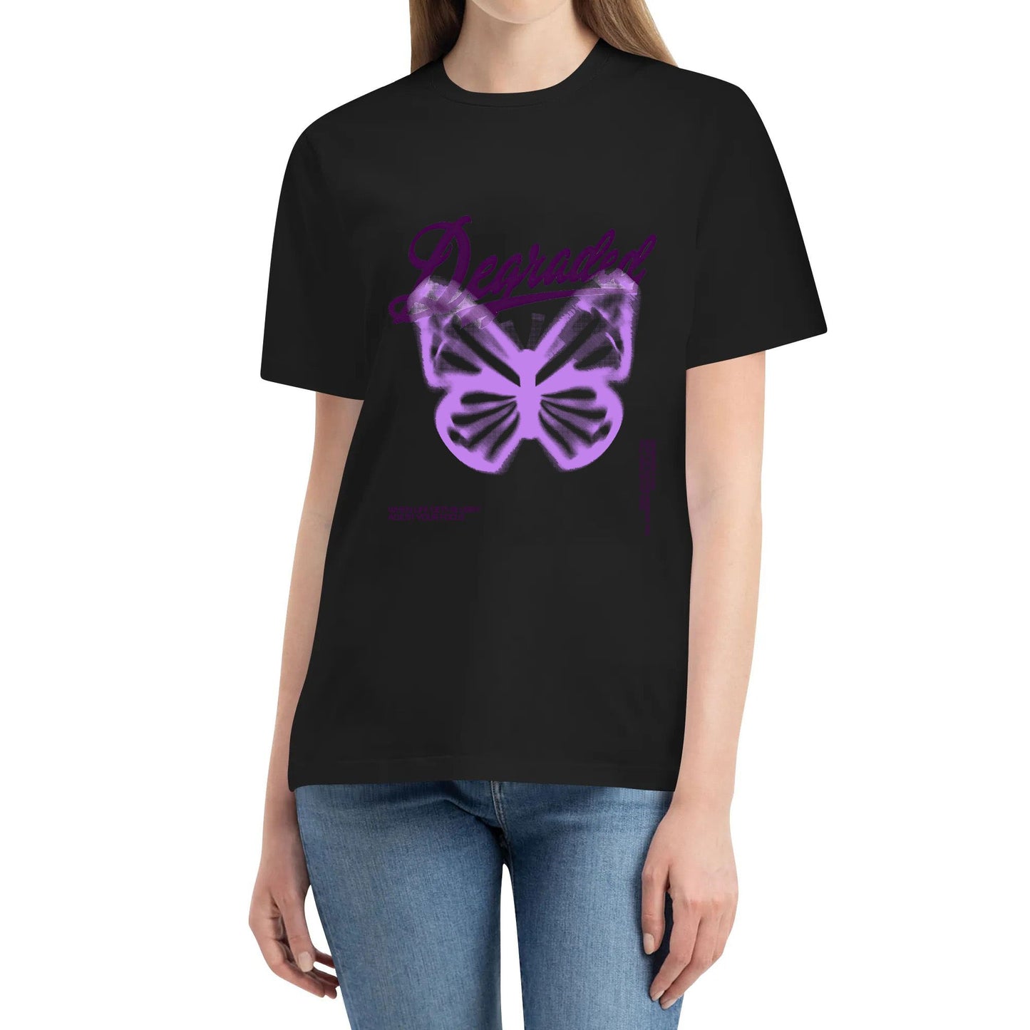 Degraded Basic Color T-Shirt "Spray Painted Butterfly" Cotton Printed Fashion Classic OVER SIZE
