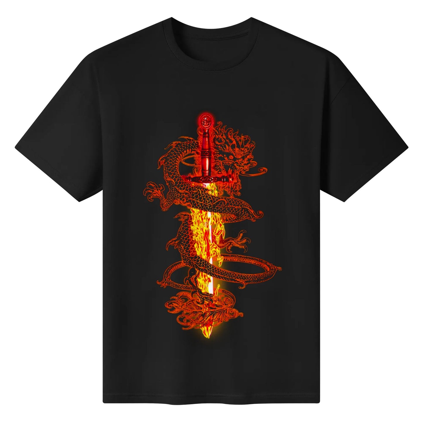 Dragon Swords Fire - Mysterious T-Shirt Cotton T shirts Short Sleeve Printed Round Neck Top Tees Shirt for Man Women Unisex Adult Summer Ladies