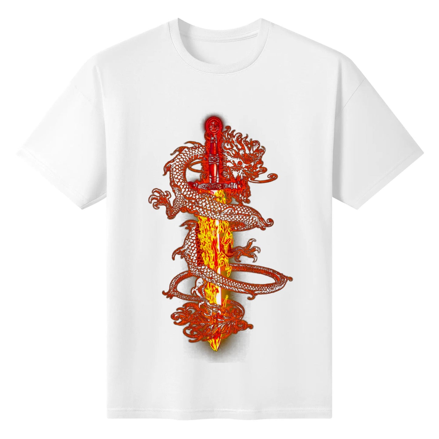 Dragon Swords Fire - Mysterious T-Shirt Cotton T shirts Short Sleeve Printed Round Neck Top Tees Shirt for Man Women Unisex Adult Summer Ladies