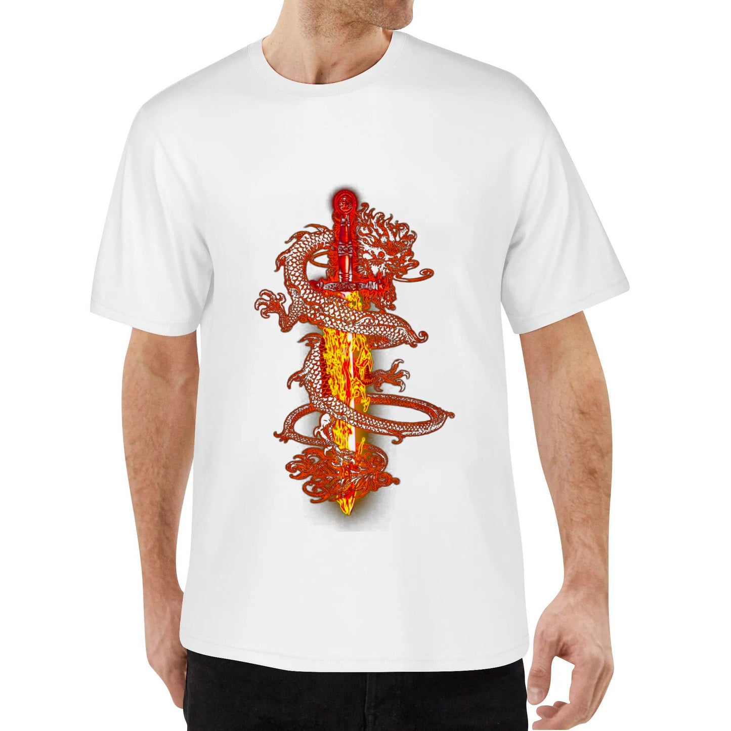 Dragon Swords Fire - Mysterious T-Shirt Cotton T shirts Short Sleeve Printed Round Neck Top Tees Shirt for Man Women Unisex Adult Summer Ladies