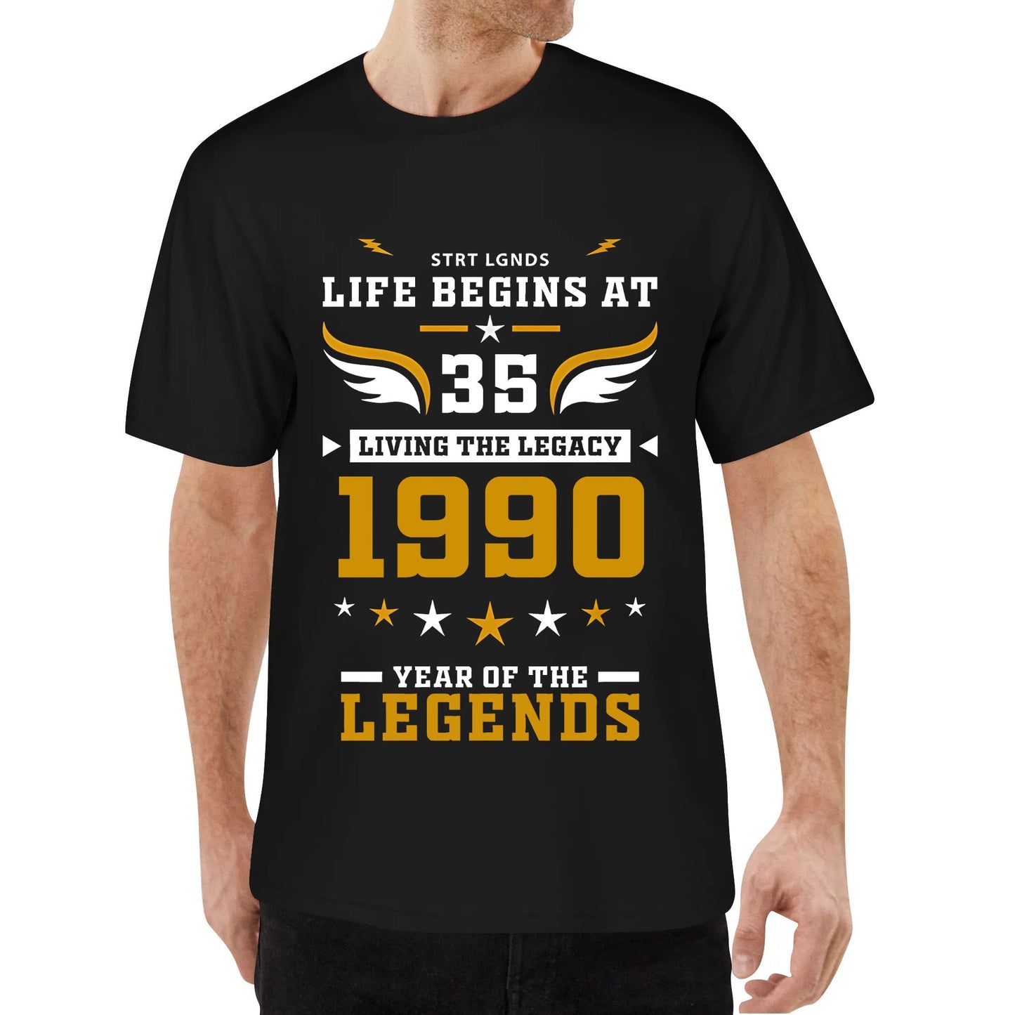 Street Legends Clothing Life Begins at 1990 Tee 35 Years Old Tear of the Legends Birthday Gift Living the Legacy Cotton Printed Crew Neck T-Shirt Unisex Short Sleeve Top