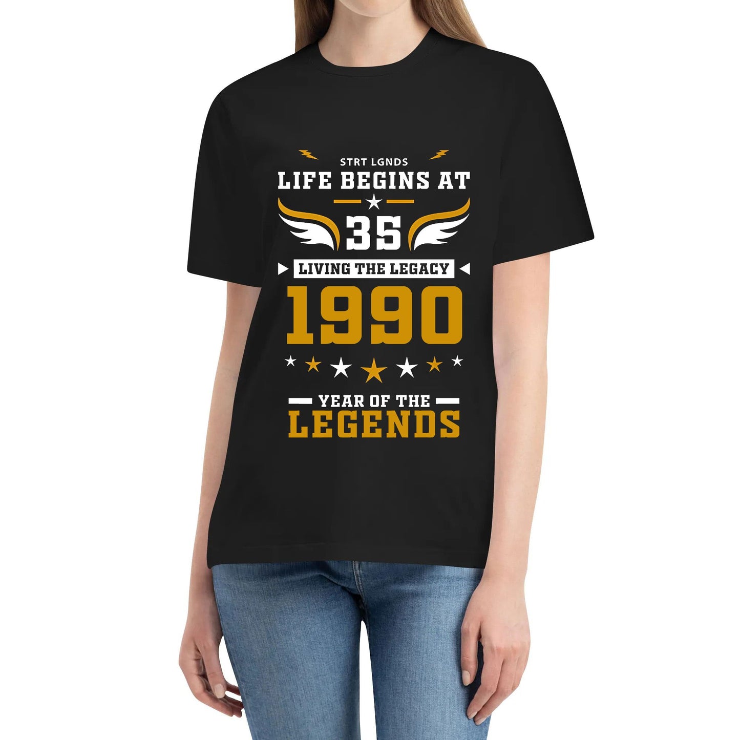 Street Legends Clothing Life Begins at 1990 Tee 35 Years Old Tear of the Legends Birthday Gift Living the Legacy Cotton Printed Crew Neck T-Shirt Unisex Short Sleeve Top