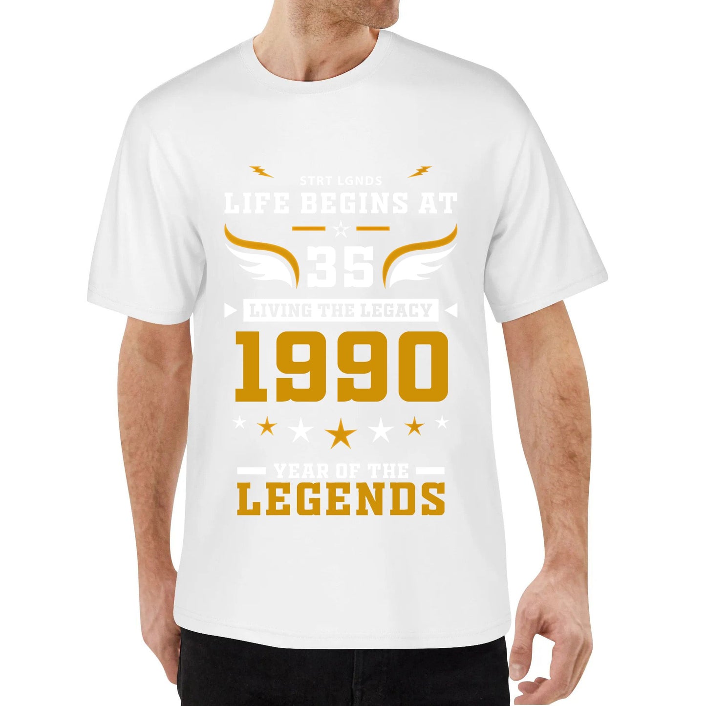 Street Legends Clothing Life Begins at 1990 Tee 35 Years Old Tear of the Legends Birthday Gift Living the Legacy Cotton Printed Crew Neck T-Shirt Unisex Short Sleeve Top