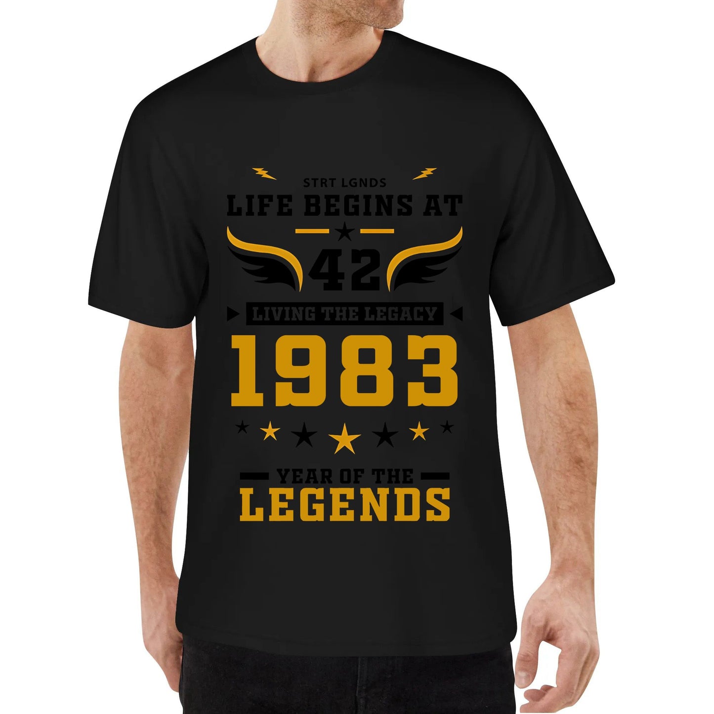Street Legends Clothing Life Begins at 1983 Tee Living the Legacy 42 Year Tear of the Legends T-Shirt Cotton Crew Neck for Men and Women Short Sleeve Top White