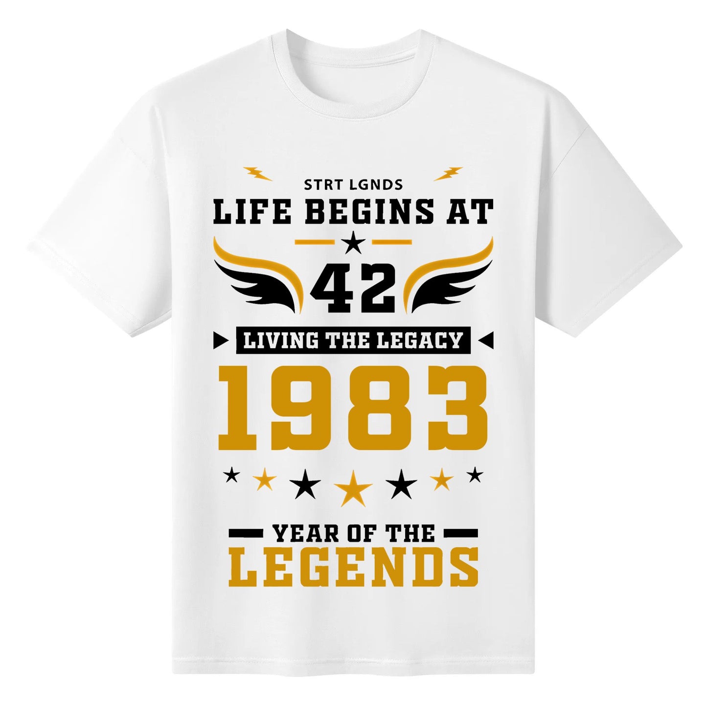 Street Legends Clothing Life Begins at 1983 Tee Living the Legacy 42 Year Tear of the Legends T-Shirt Cotton Crew Neck for Men and Women Short Sleeve Top White