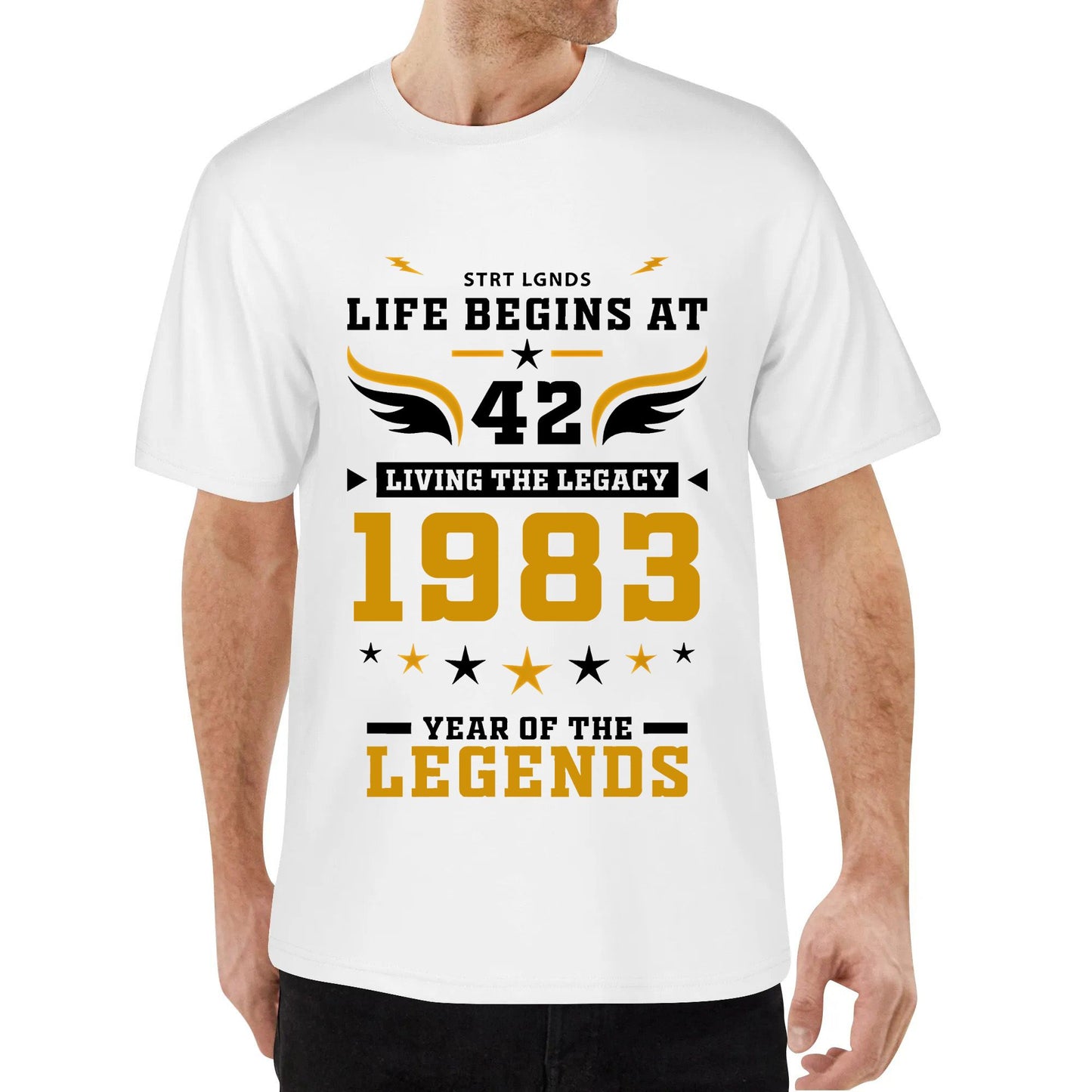 Street Legends Clothing Life Begins at 1983 Tee Living the Legacy 42 Year Tear of the Legends T-Shirt Cotton Crew Neck for Men and Women Short Sleeve Top White