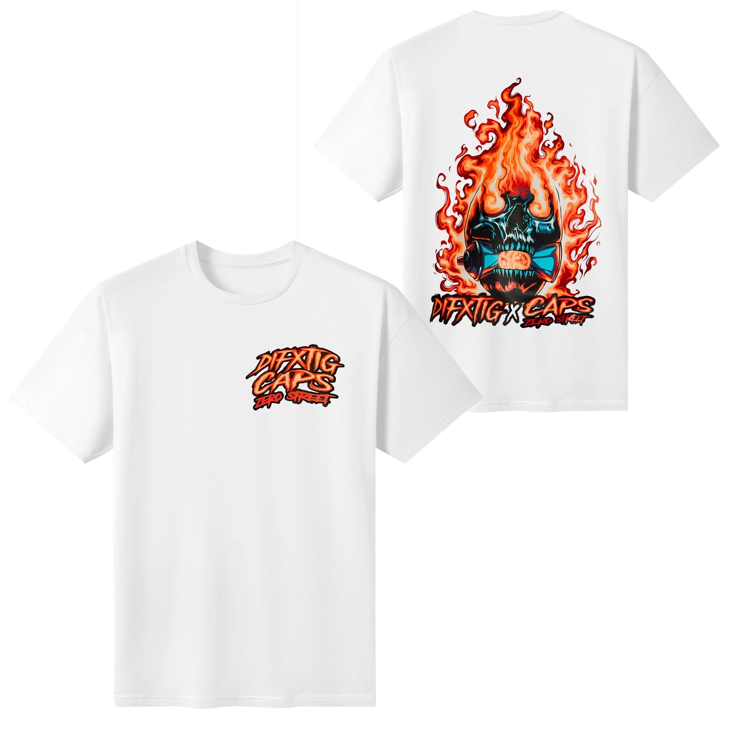 DIFXTIG x CAPS FLAME SKULL T-SHIRT Filipino Street Personality Trend T-Shirt Unisex