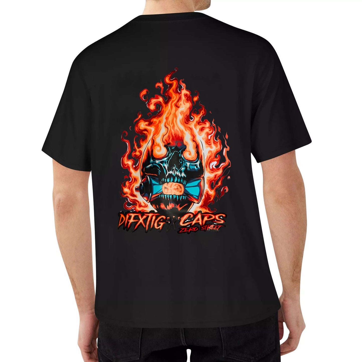 DIFXTIG x CAPS FLAME SKULL T-SHIRT Filipino Street Personality Trend T-Shirt Unisex