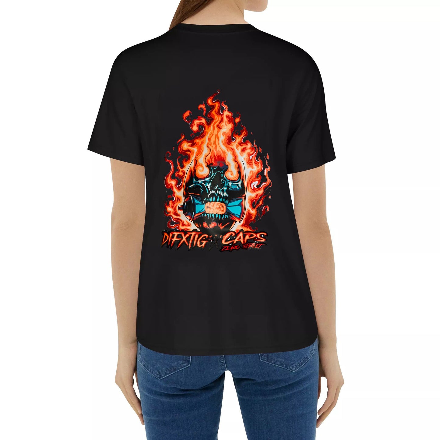 DIFXTIG x CAPS FLAME SKULL T-SHIRT Filipino Street Personality Trend T-Shirt Unisex