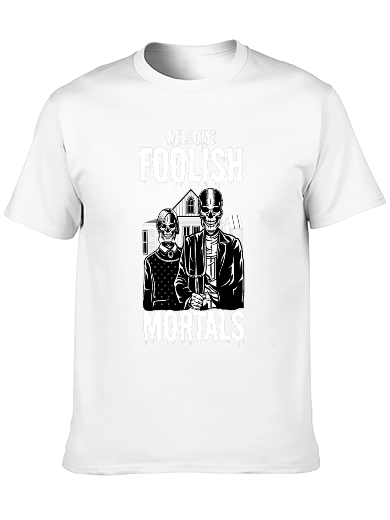 Welcome Foolish Mortals Skeleton Graphic T-Shirt