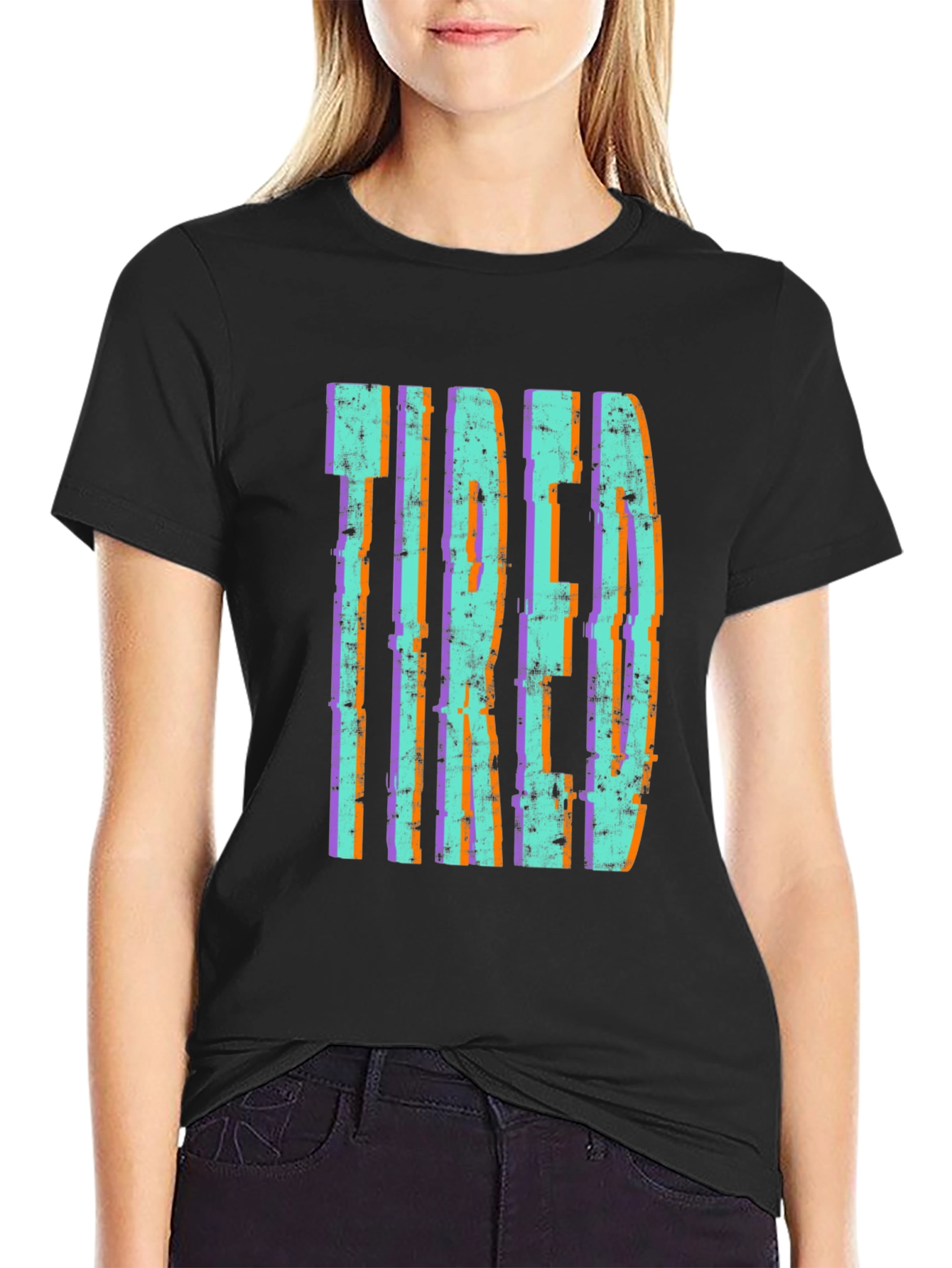 Tired Graphic Print Black Tee Shirt
