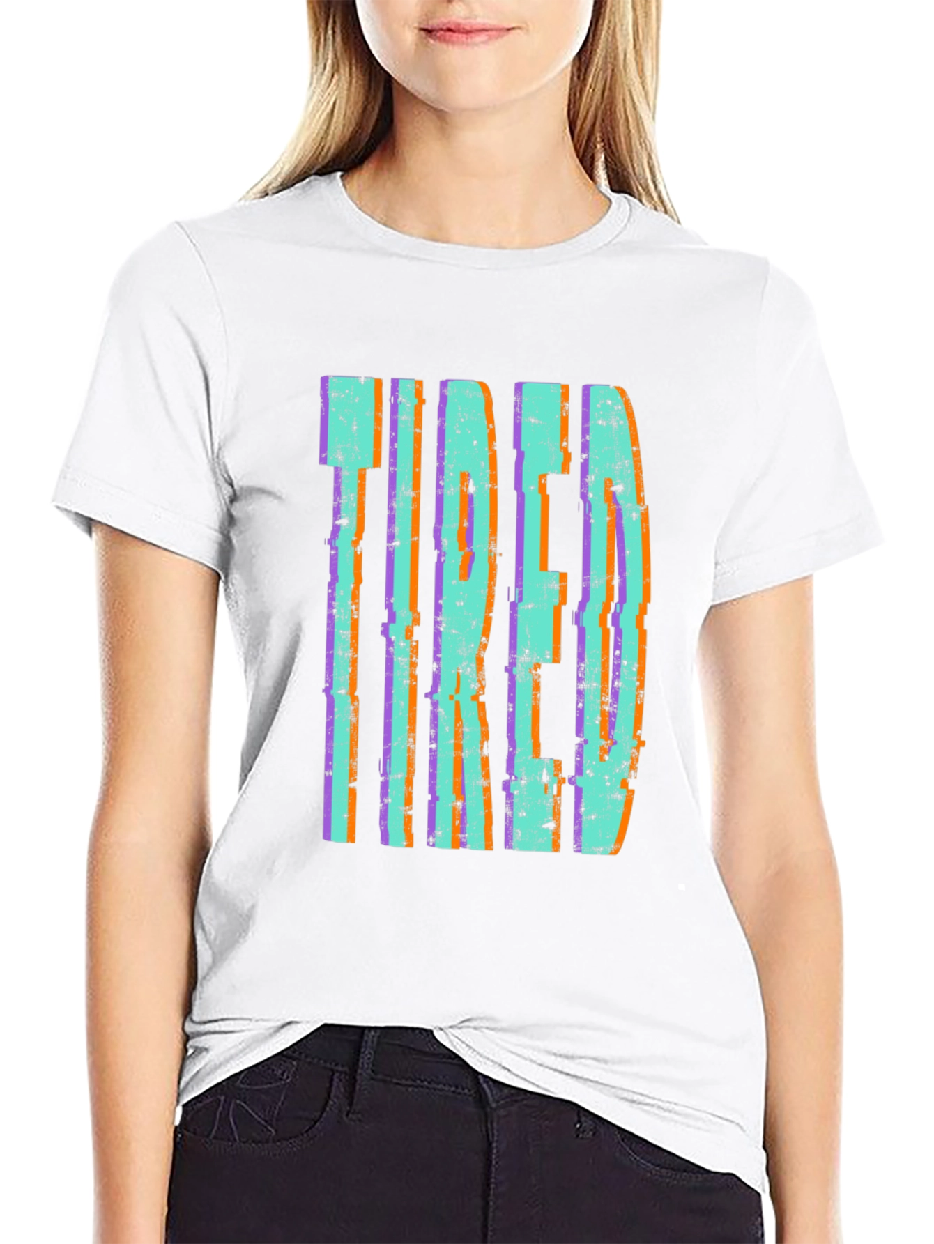 Tired Graphic Print Black Tee Shirt