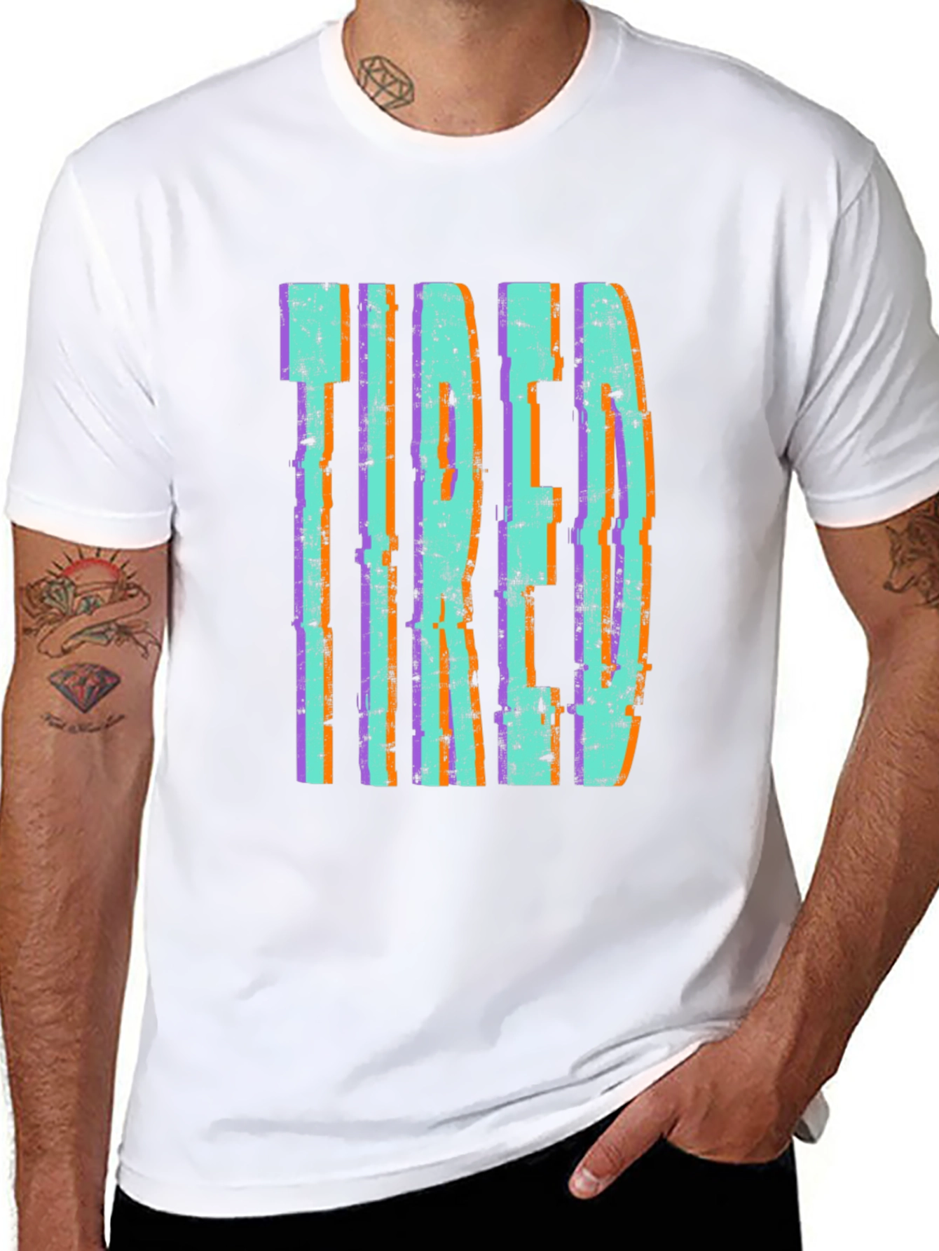 Tired Graphic Print Black Tee Shirt