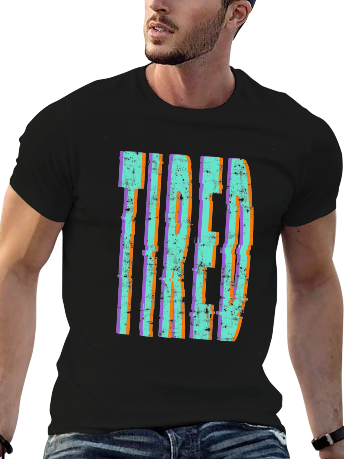 Tired Graphic Print Black Tee Shirt