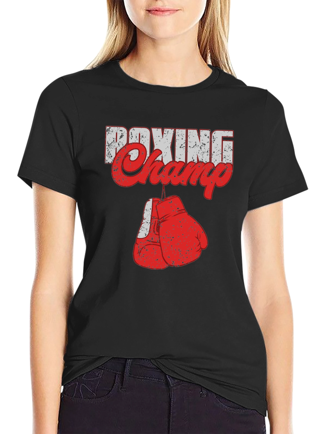 Boxing Champ Graphic Tee - Black Cotton
