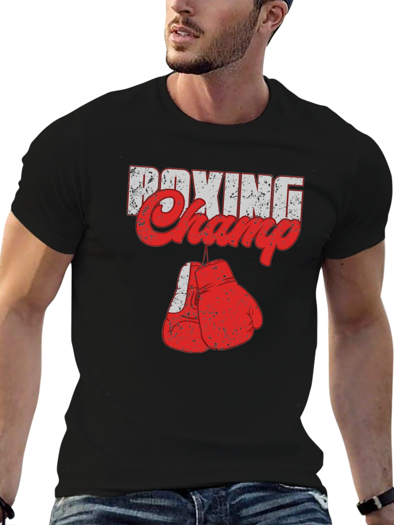 Boxing Champ Graphic Tee - Black Cotton