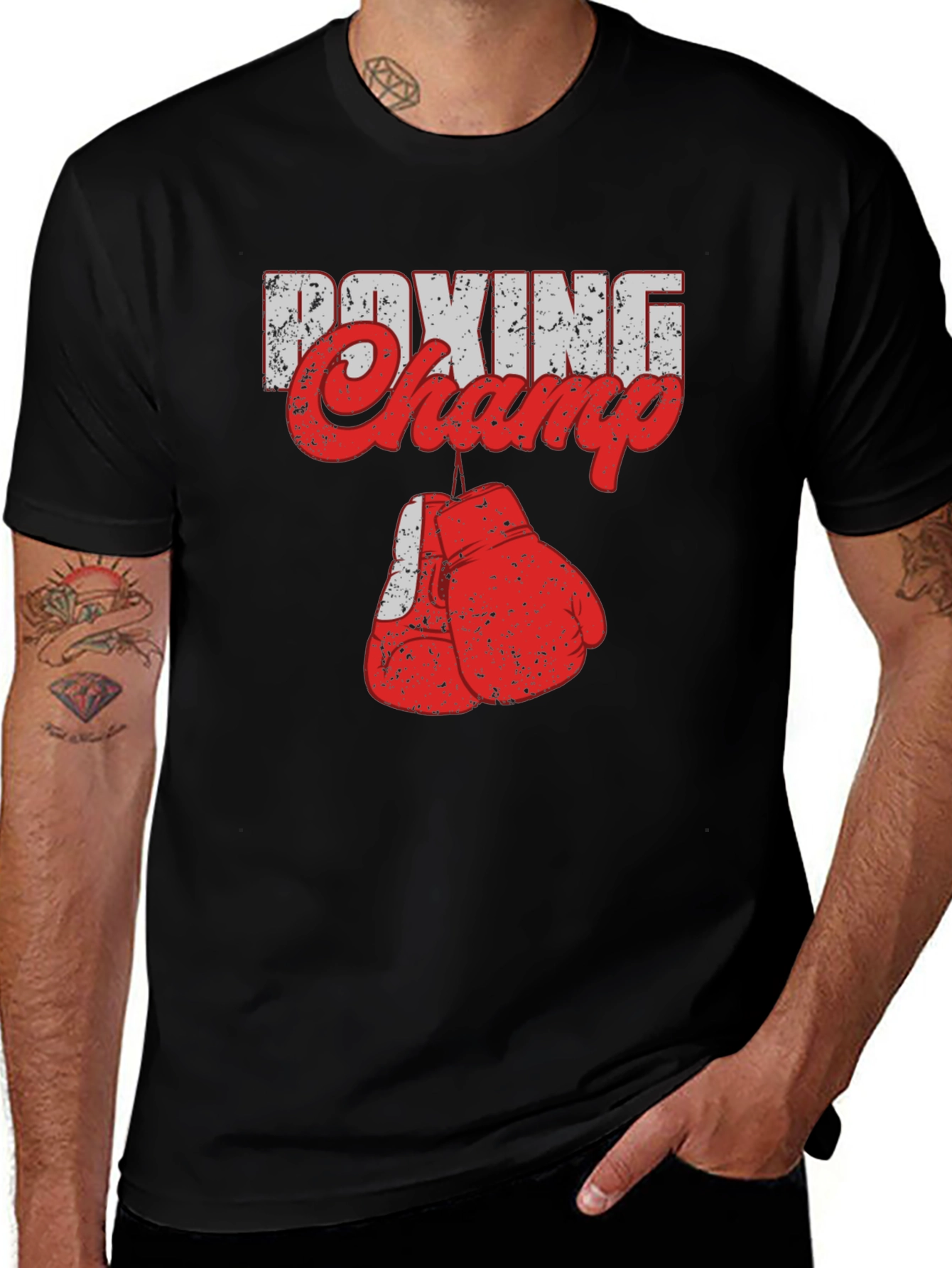 Boxing Champ Graphic Tee - Black Cotton