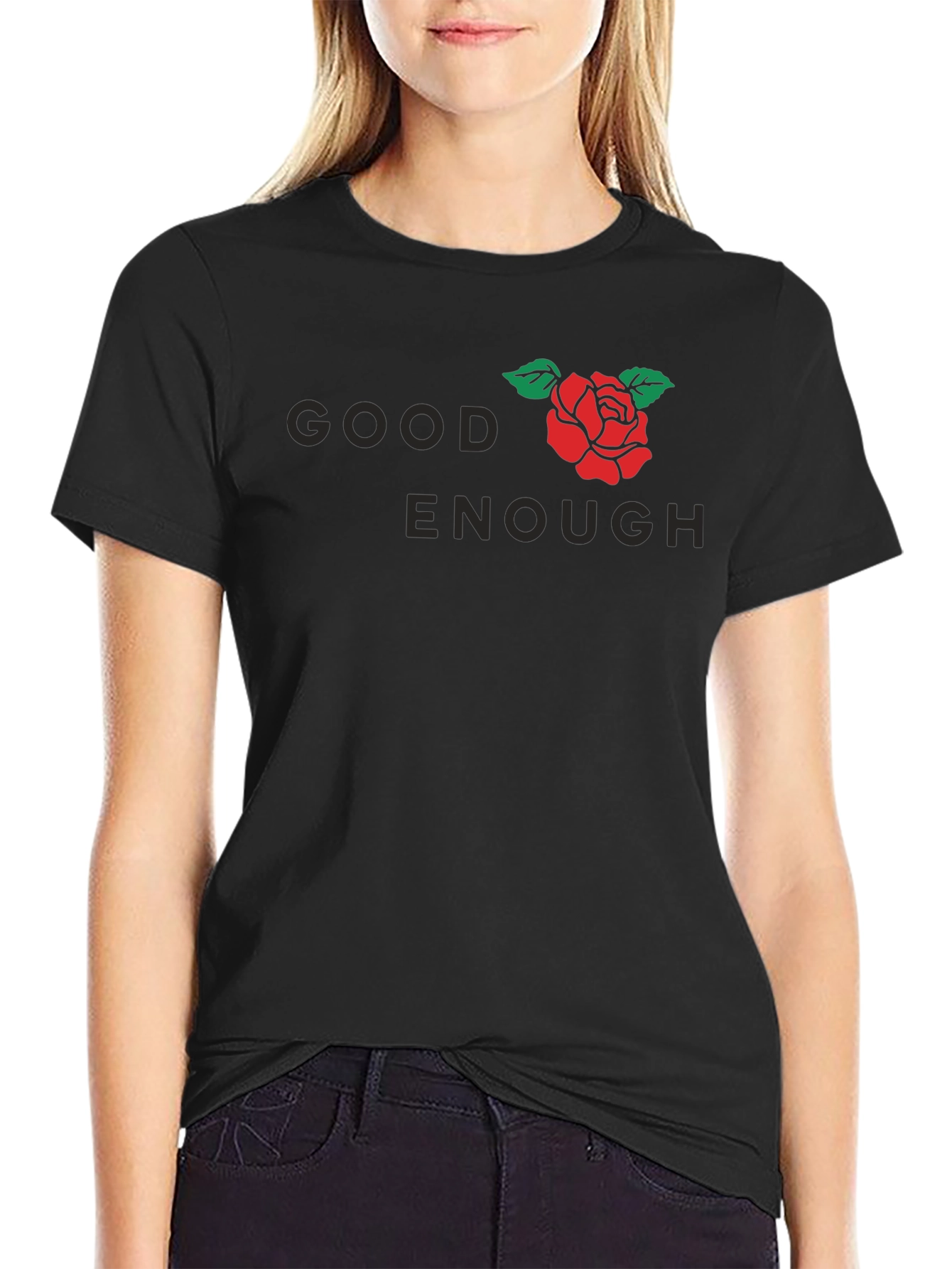 Good Enough Rose Graphic T-Shirt - Black