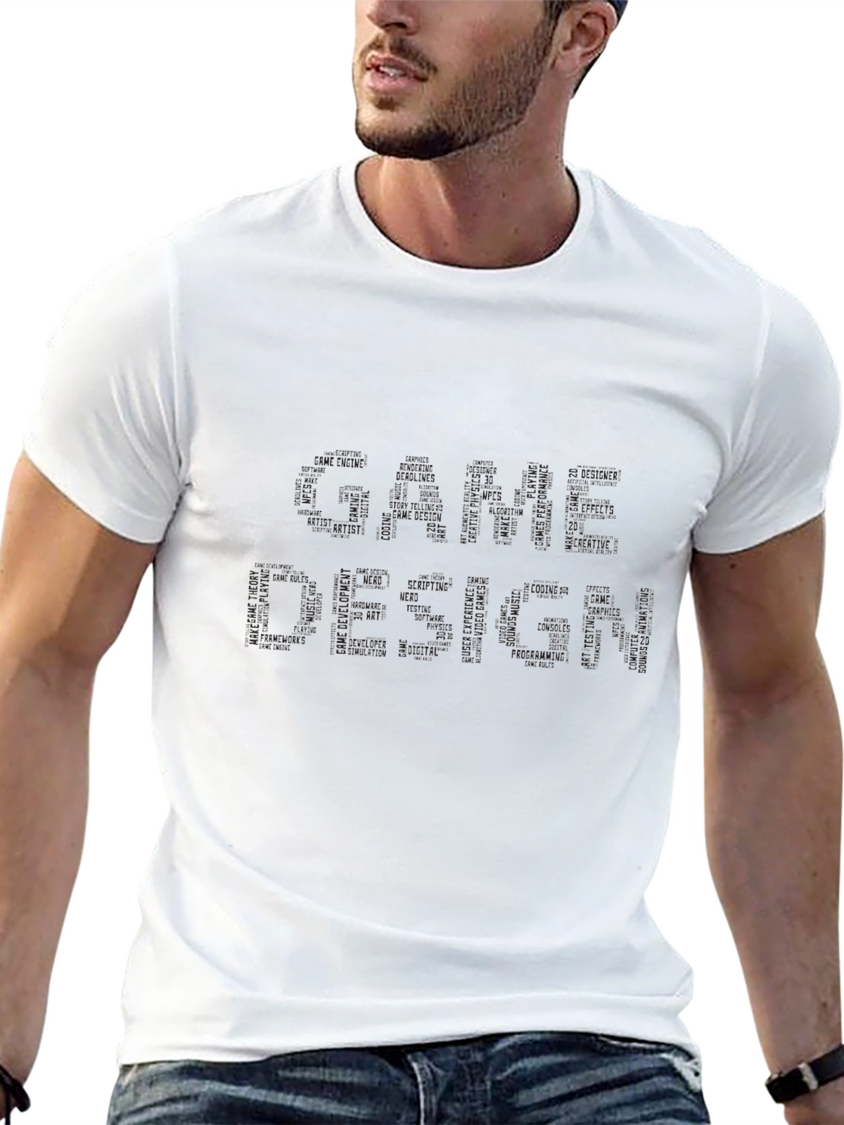 Mens Graphic Tee - Black Crew Neck Casual Shirt