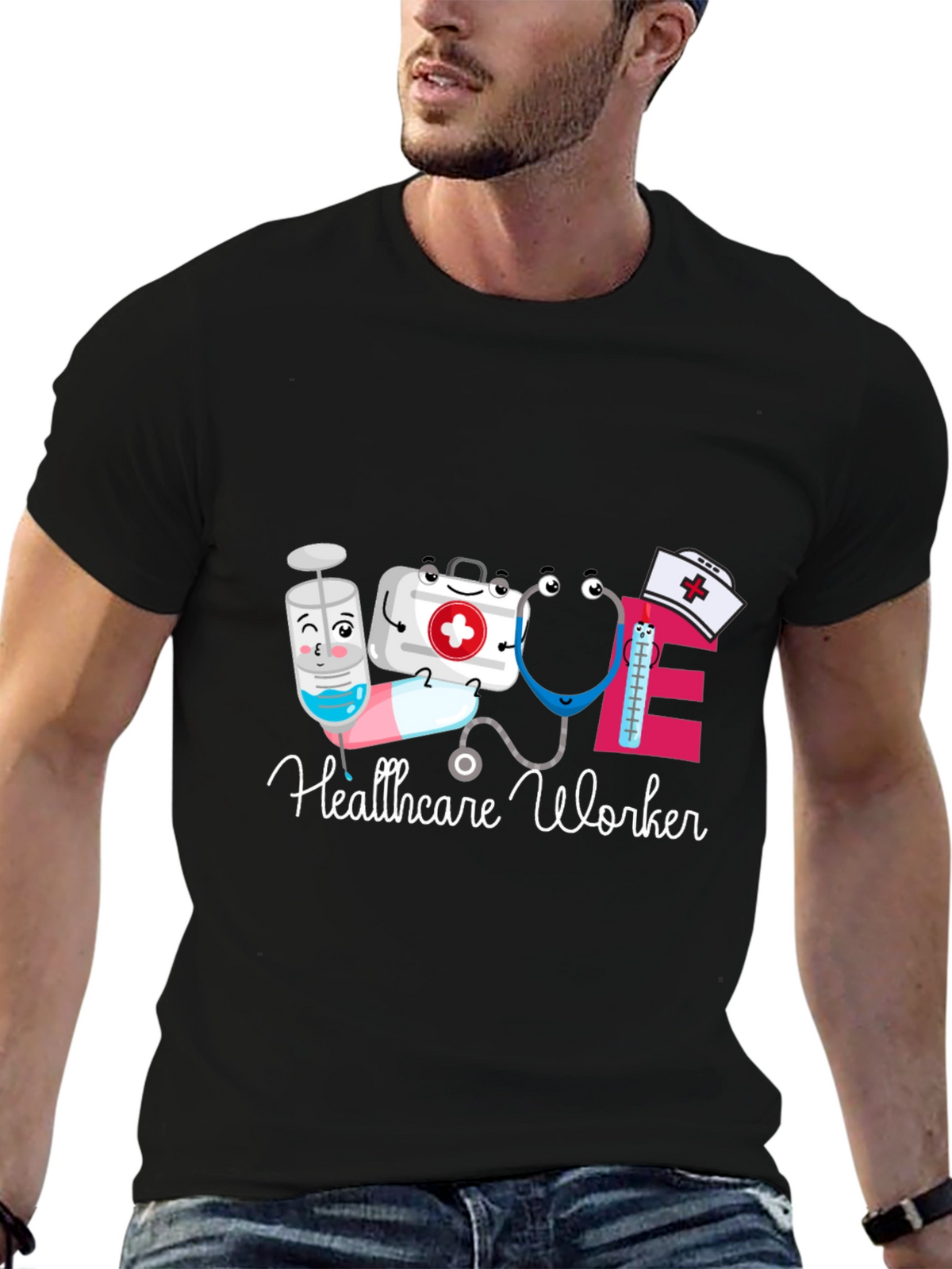 Healthcare Worker Cartoon Graphic T-Shirt