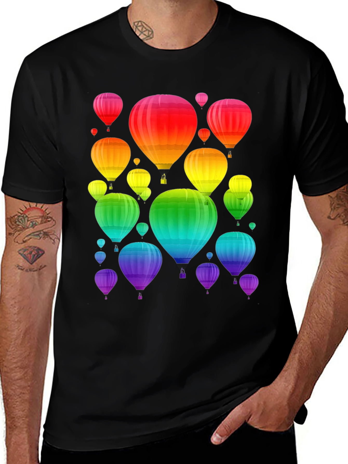 Rainbow Hot Air Balloon Graphic Tee