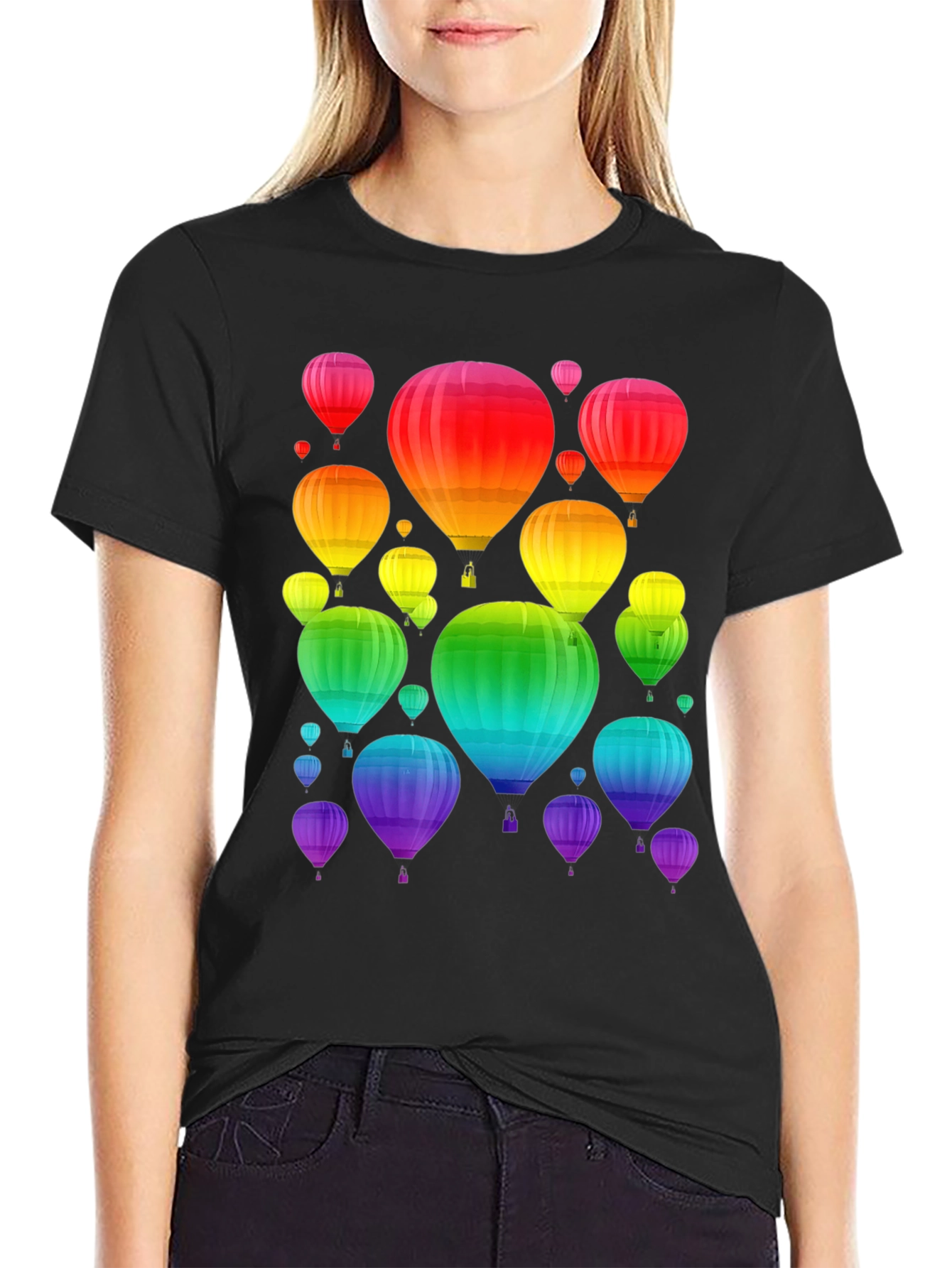 Rainbow Hot Air Balloon Graphic Tee