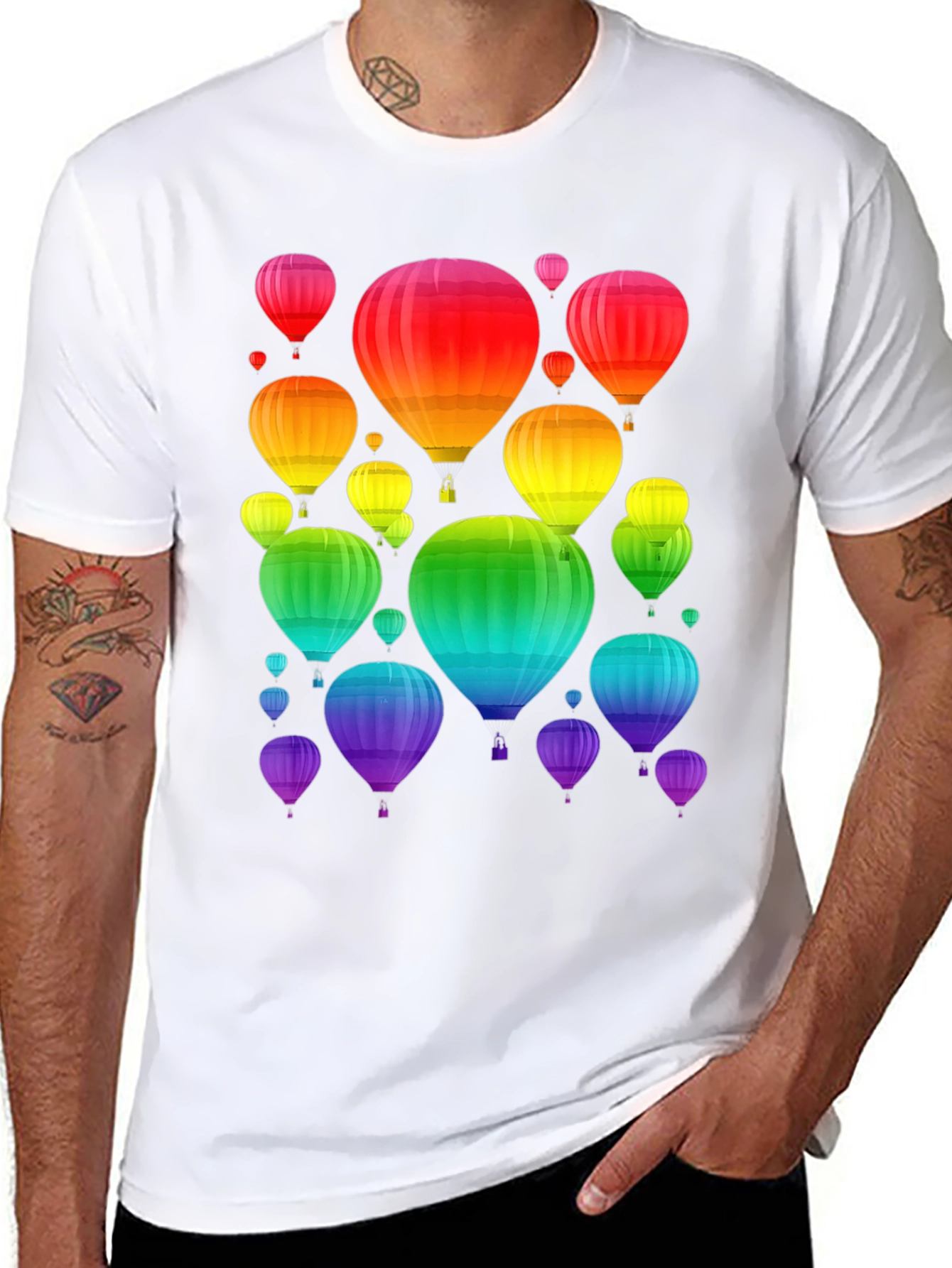 Rainbow Hot Air Balloon Graphic Tee