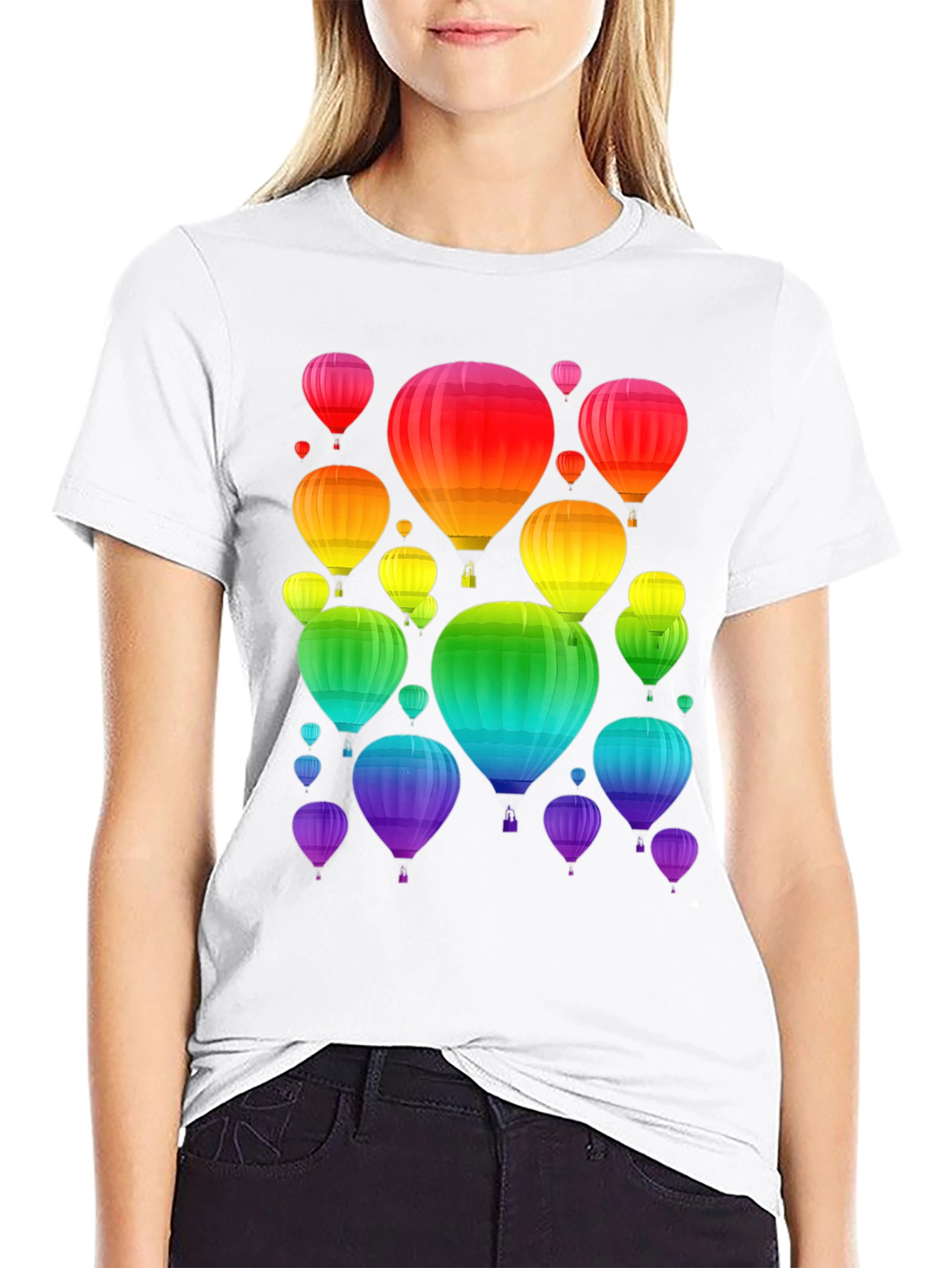 Rainbow Hot Air Balloon Graphic Tee