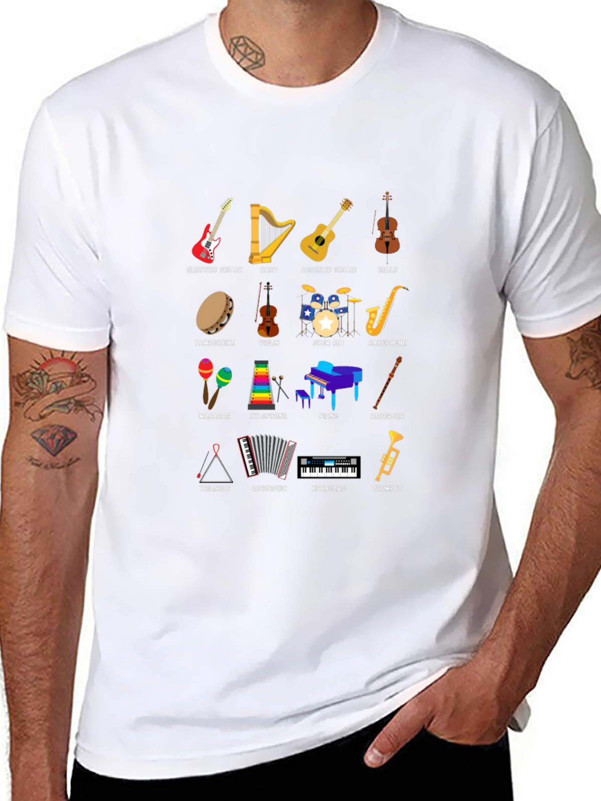 Musical Instruments Graphic Print Crew Neck T-Shirt