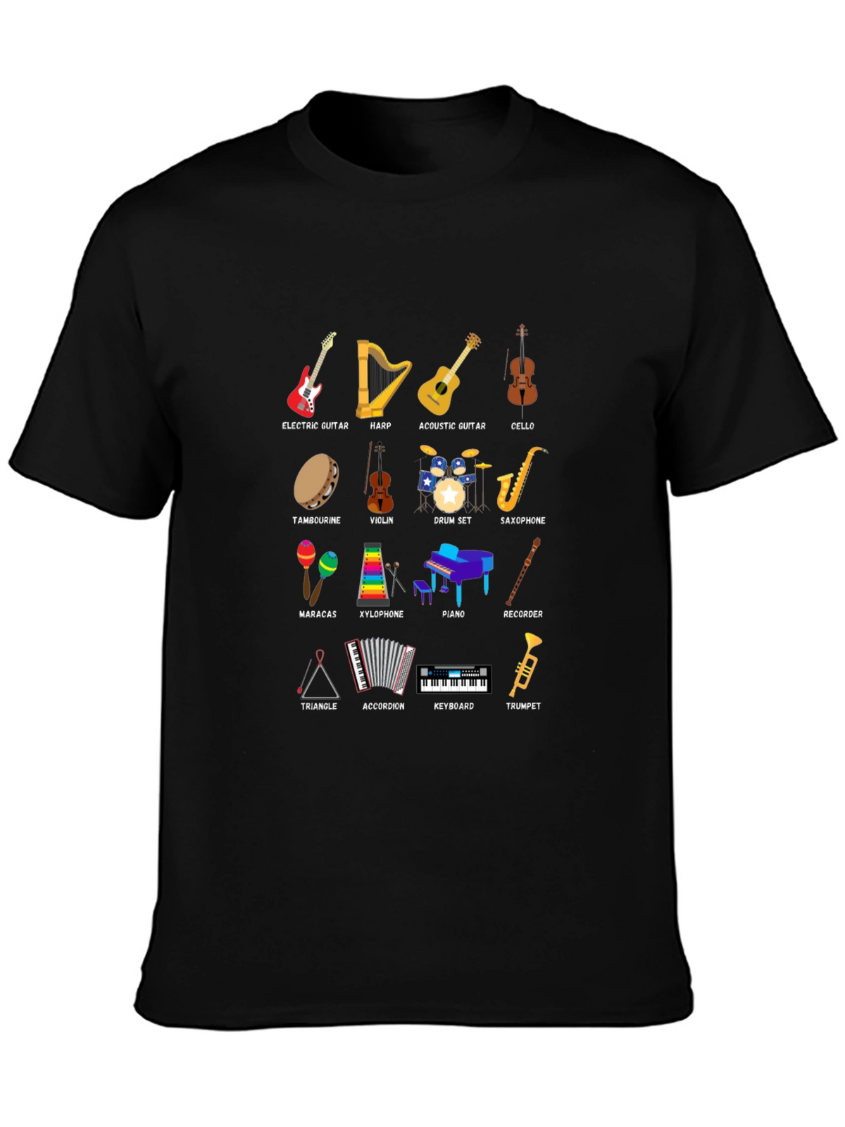 Musical Instruments Graphic Print Crew Neck T-Shirt